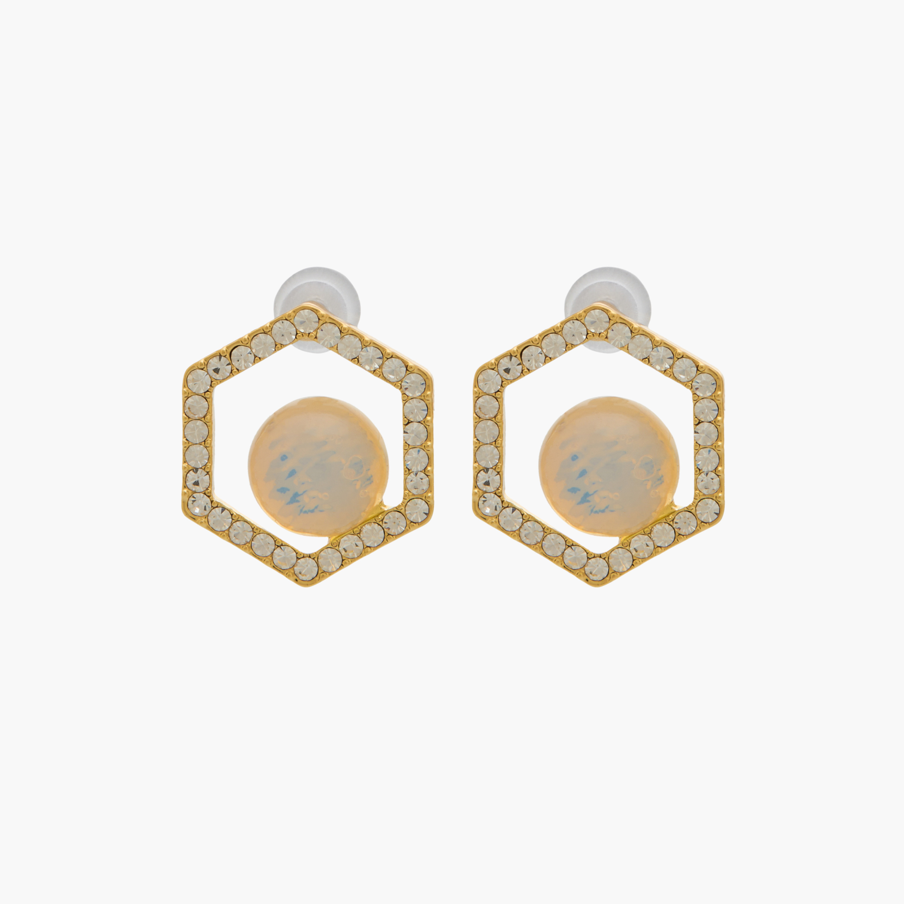 Gold Tone Embellished Stud Earrings with Pushback Closure-women-watchesandjewellery-jewellery-earrings-image-1