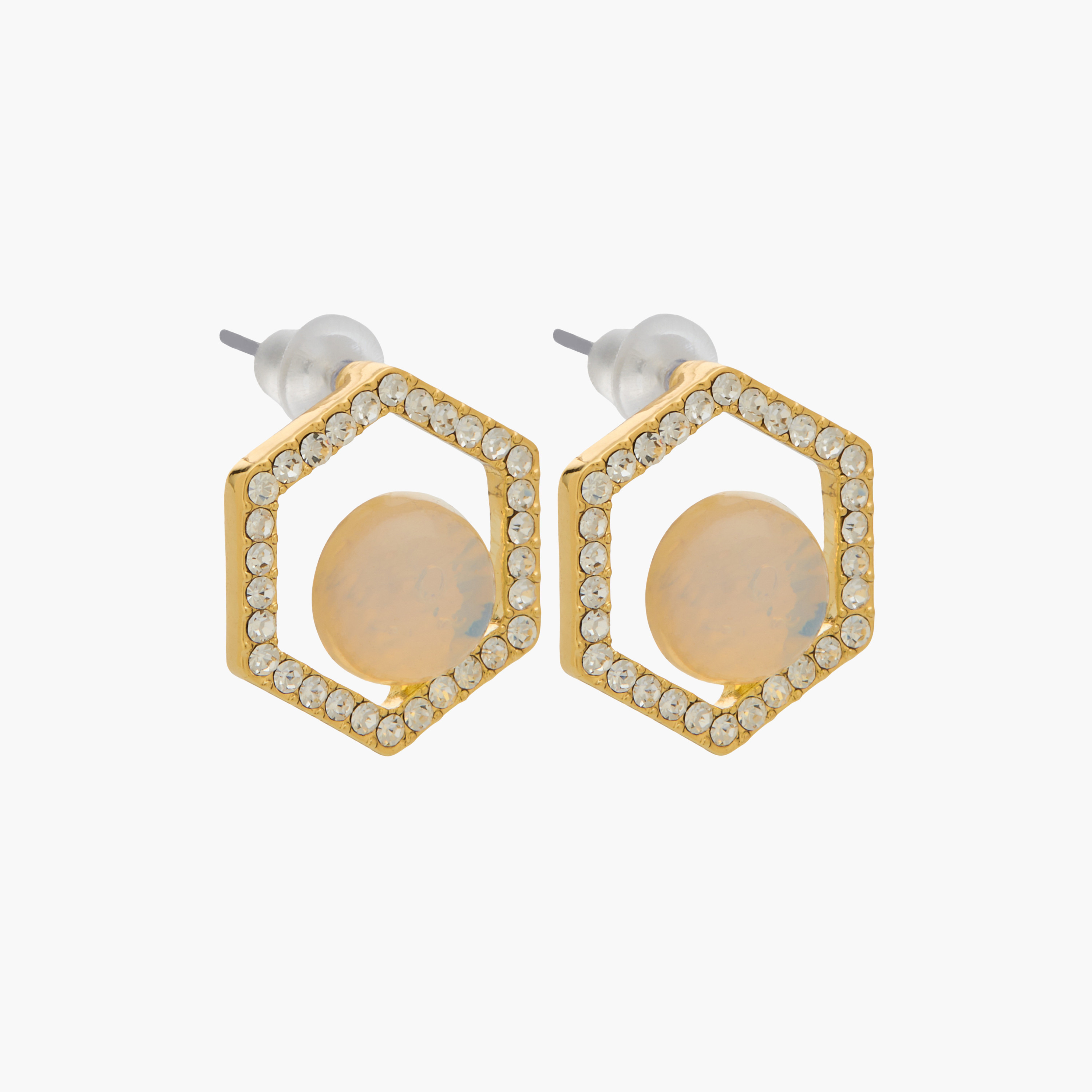 Gold Tone Embellished Stud Earrings with Pushback Closure-women-watchesandjewellery-jewellery-earrings-image-2