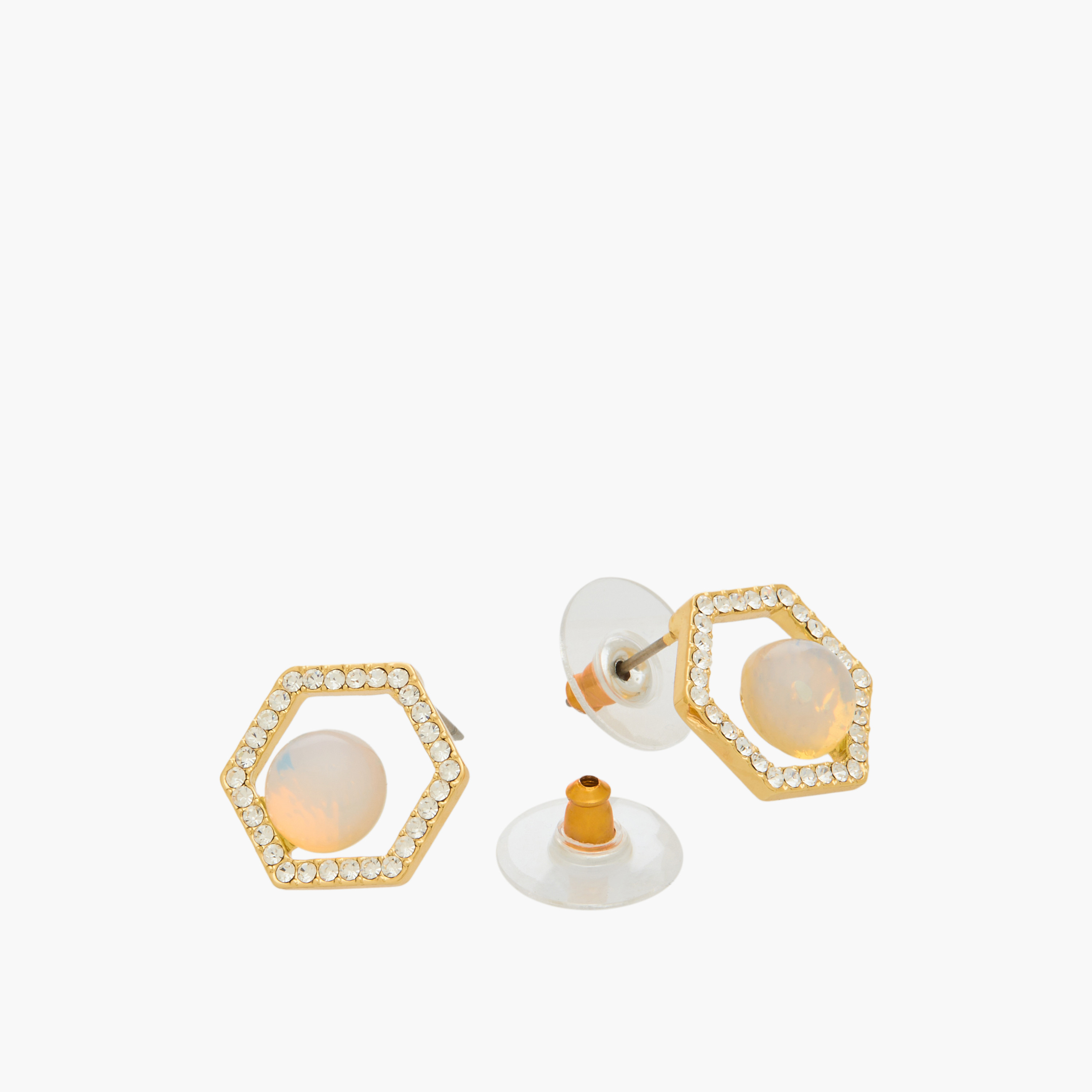 Gold Tone Embellished Stud Earrings with Pushback Closure-women-watchesandjewellery-jewellery-earrings-image-4