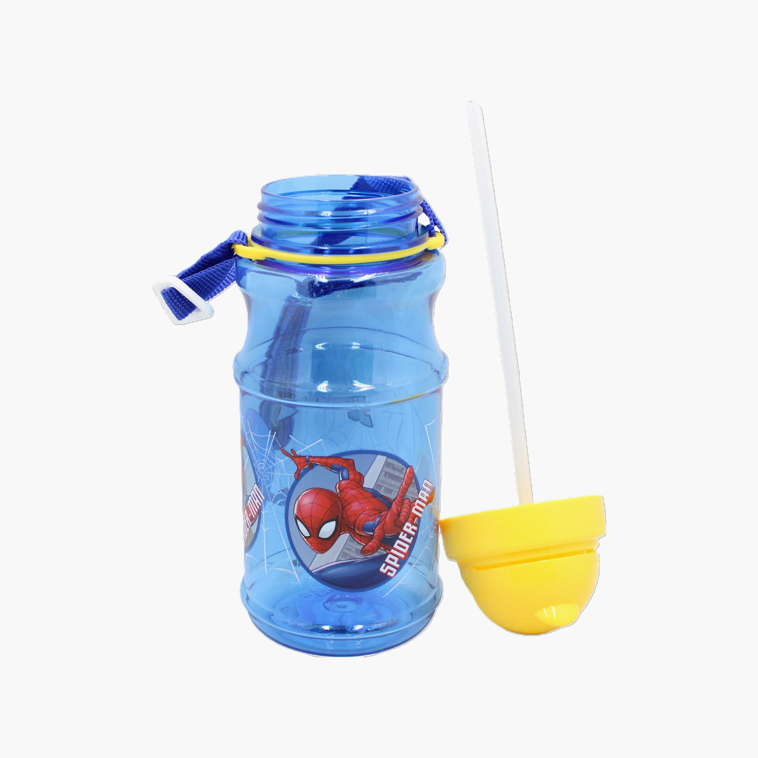 زجاجة مياه بولي بروبيلين سبايدرمان مع ماصة قابلة للطي وحزام حمل - 500 مل-school-waterbottles-image-2