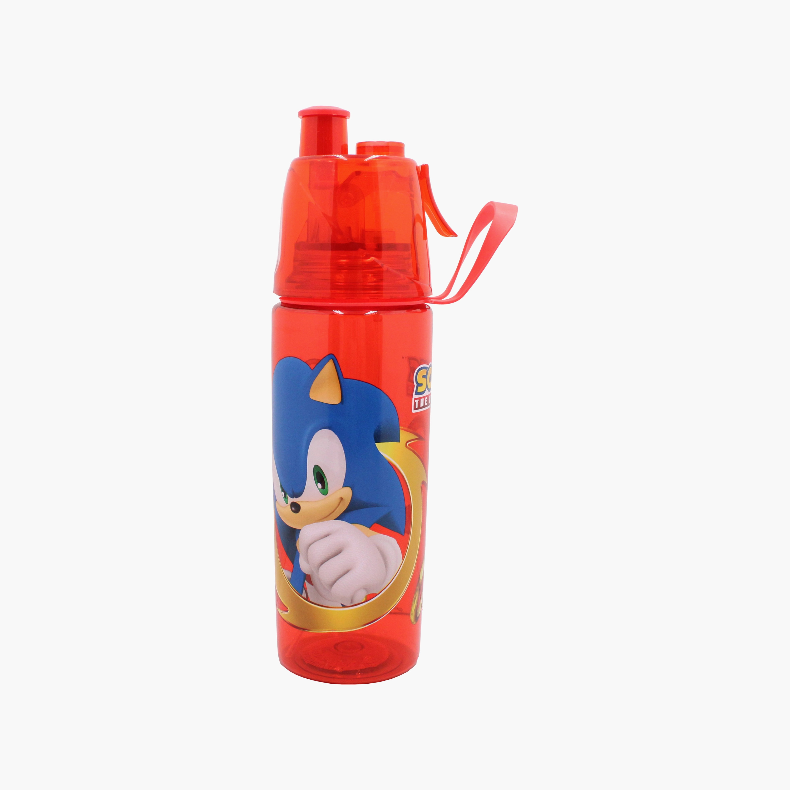 زجاجة ماء بولي بروبيلين بغطاء قابل للطي وحبل حمل برسمة القنفذ سونيك من سيجا - 600 مل-school-waterbottles-image-1