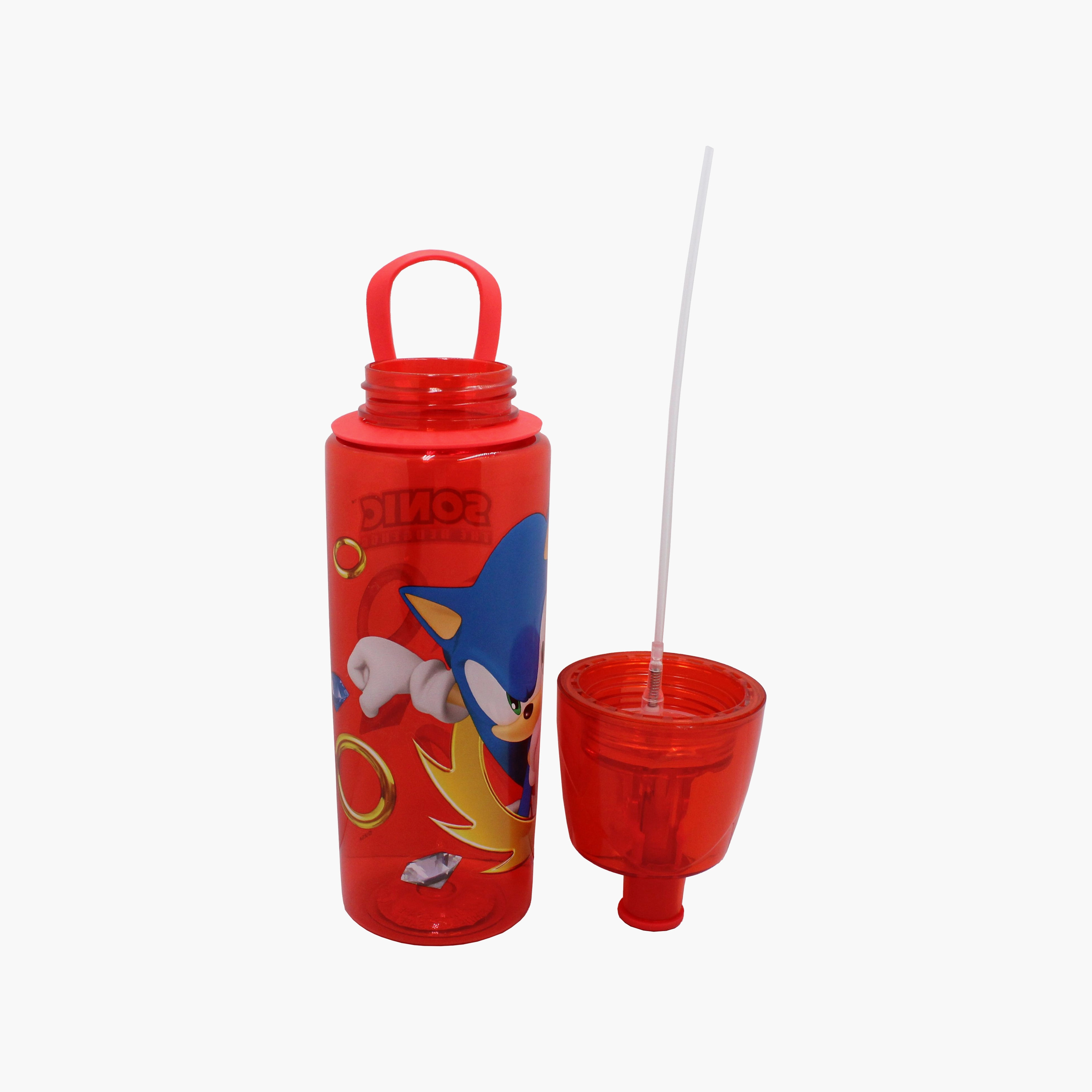 زجاجة ماء بولي بروبيلين بغطاء قابل للطي وحبل حمل برسمة القنفذ سونيك من سيجا - 600 مل-school-waterbottles-image-2