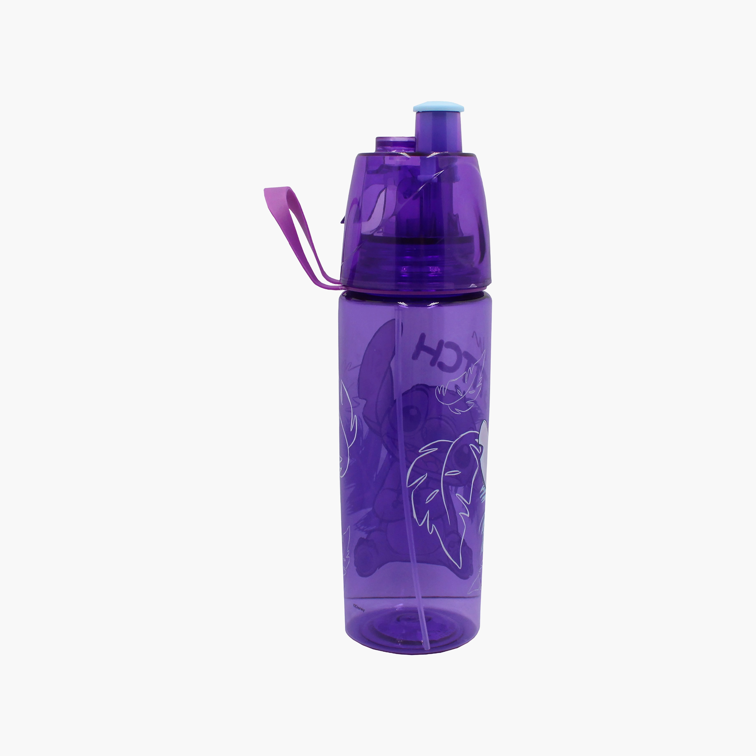 زجاجة ماء بولي بروبيلين بغطاء قابل للطي وحبل حمل برسمة ستيتش من ديزني - 600 مل-school-waterbottles-image-4
