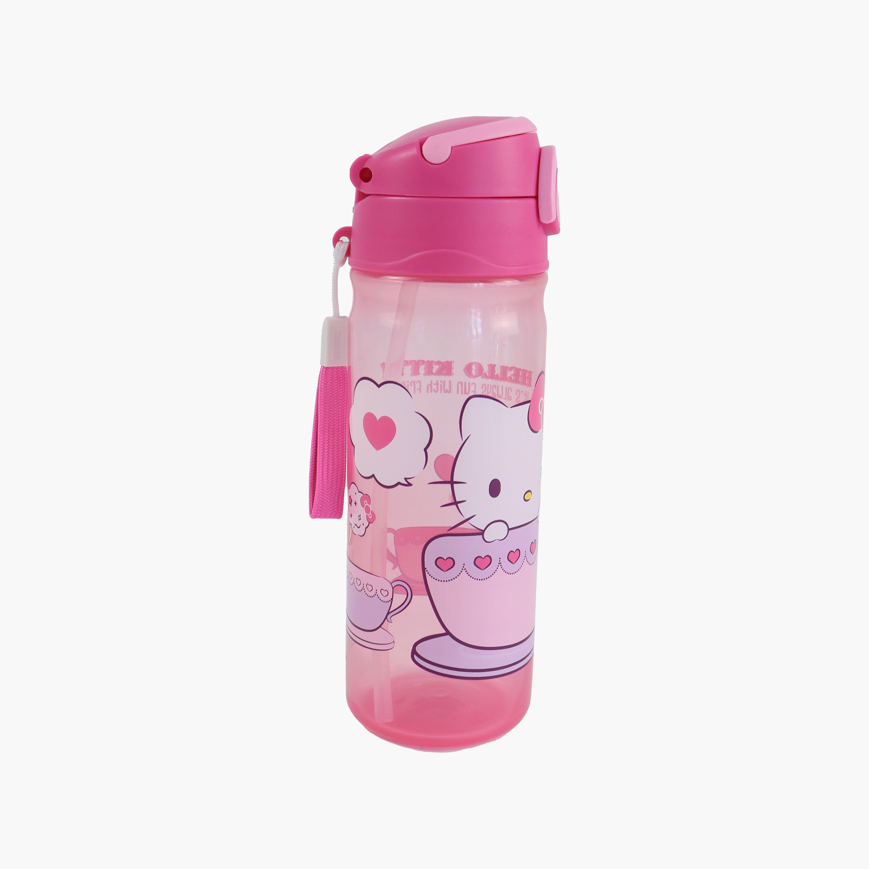 زجاجة مياه بولي بروبيلين هيلو كيتي مع ماصة قابلة للطي وقفل - 600 مل-school-waterbottles-image-5