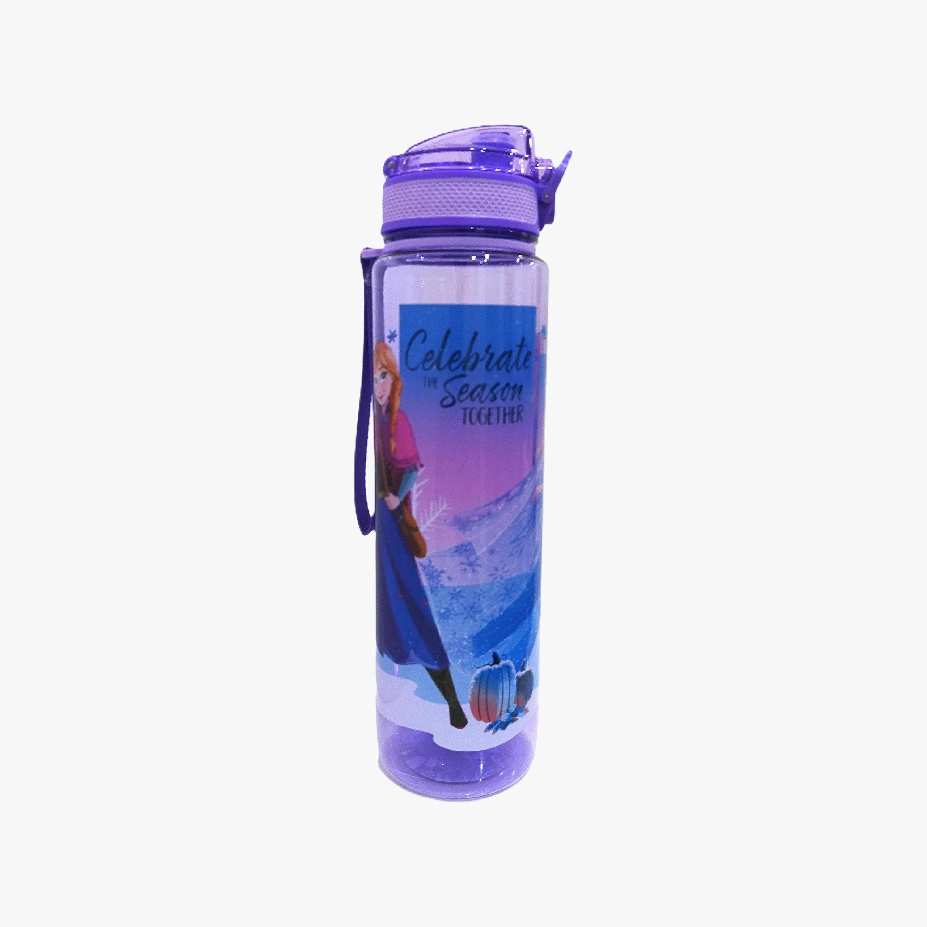 زجاجة ماء بولي بروبيلين بفوهة للشرب وحبل حمل برسمة فروزن من ديزني - 1 لتر-school-waterbottles-image-2