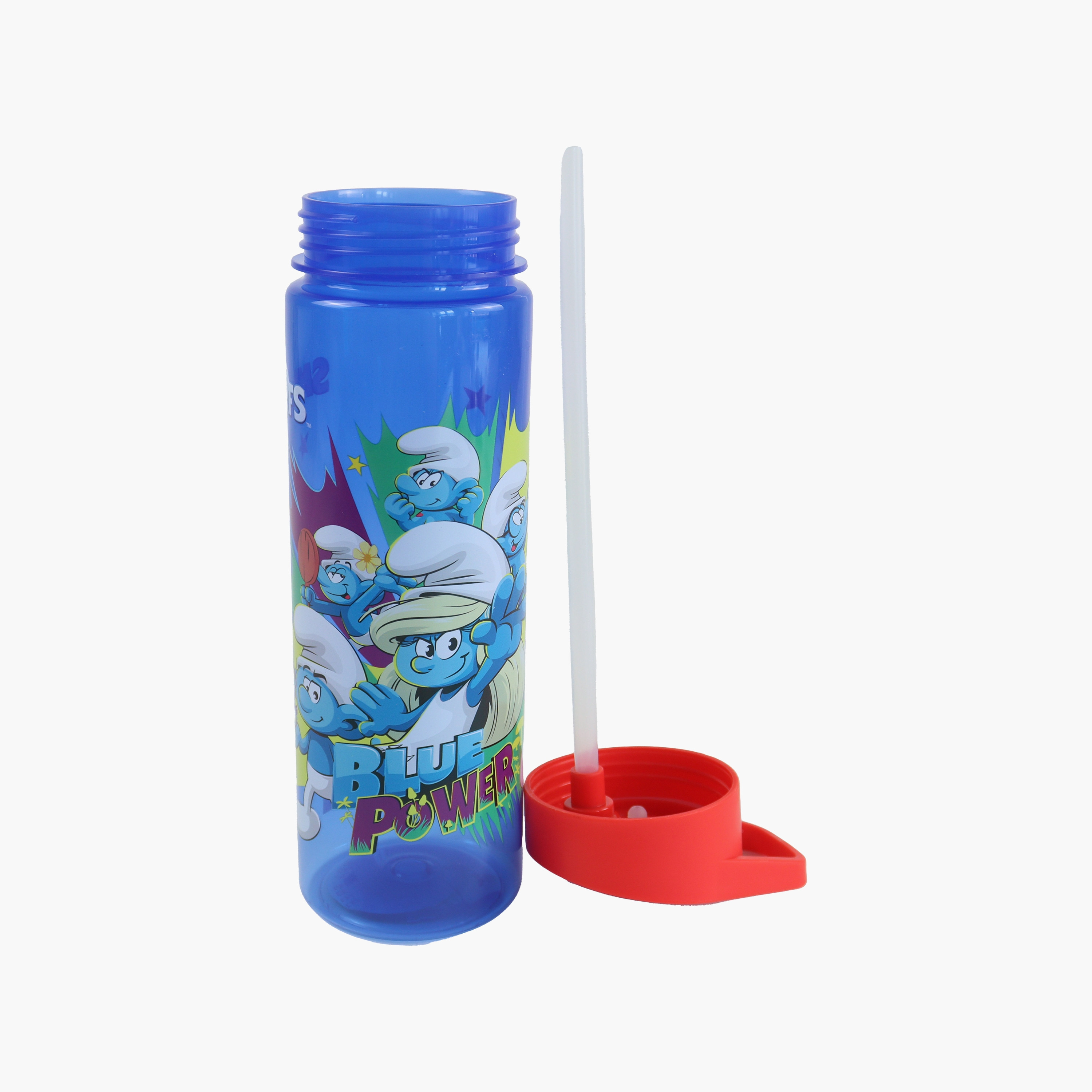 زجاجة مياه بولي بروبيلين السنافر بلو باور مع غطاء مقاوم للانسكاب ومقبض حمل - 620 مل-school-waterbottles-image-2