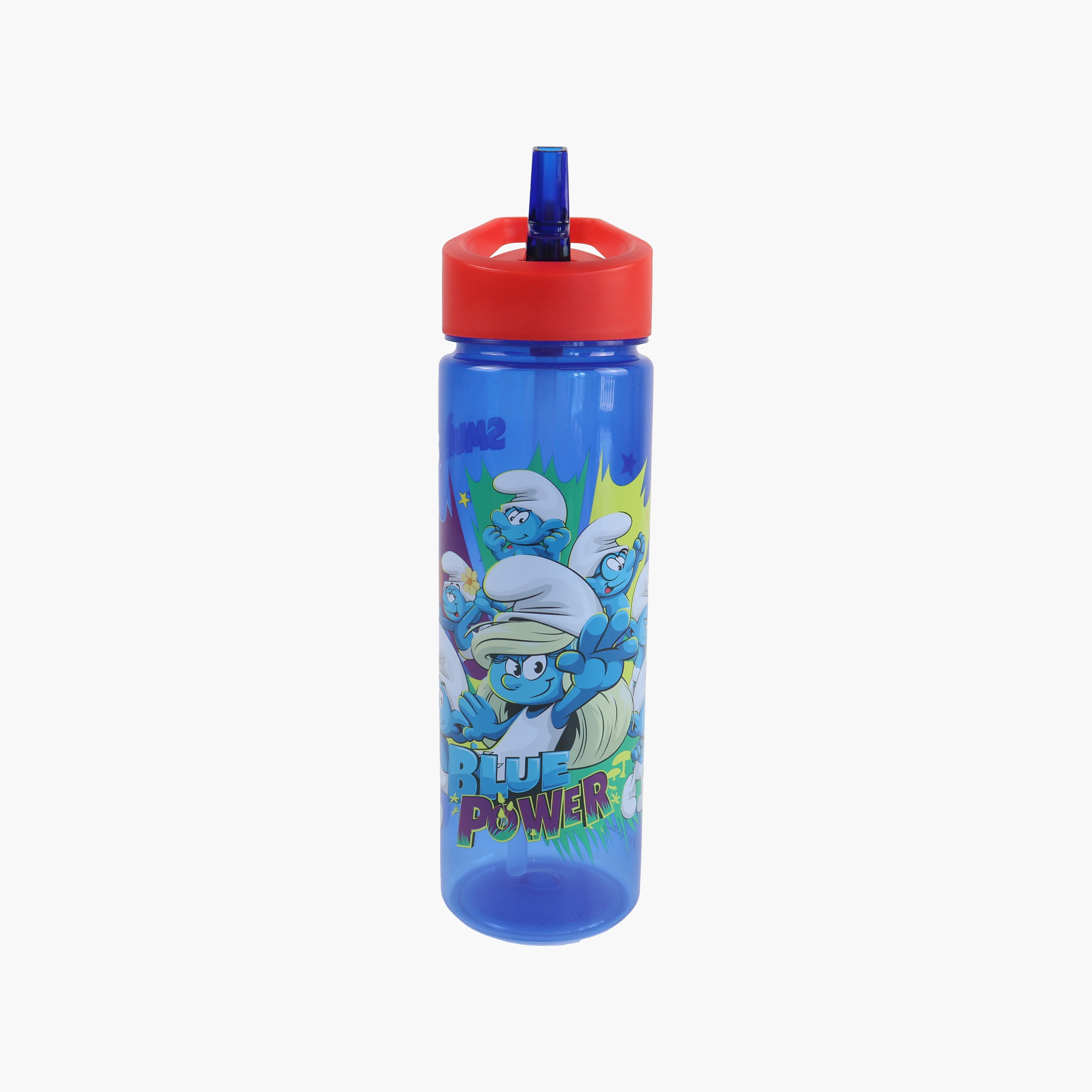 زجاجة مياه بولي بروبيلين السنافر بلو باور مع غطاء مقاوم للانسكاب ومقبض حمل - 620 مل-school-waterbottles-image-3
