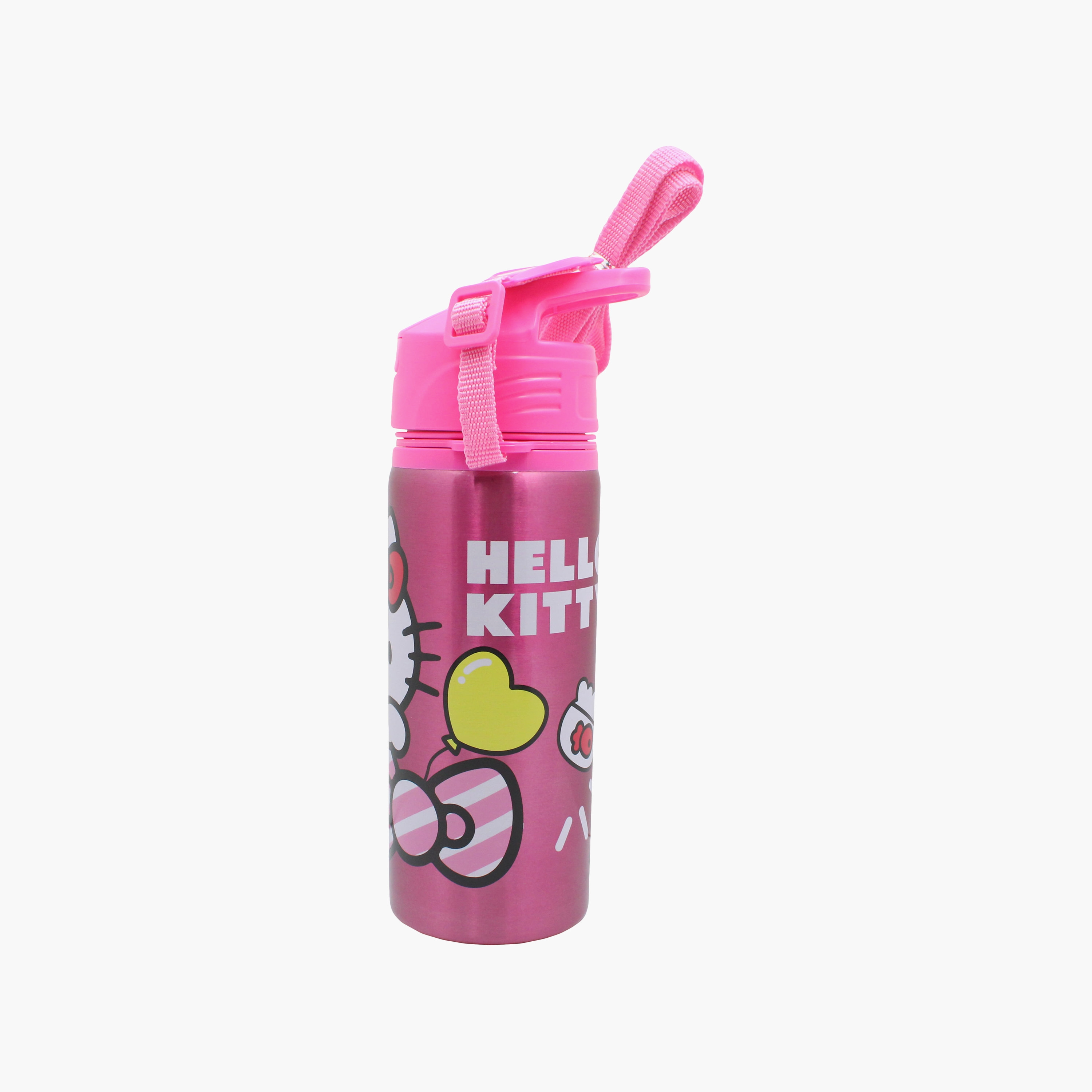 Sanrio Hello Kitty Stainless Steel Water Bottle with Flip-Top Spout & Carry Strap - 600 ml-school-waterbottles-image-2