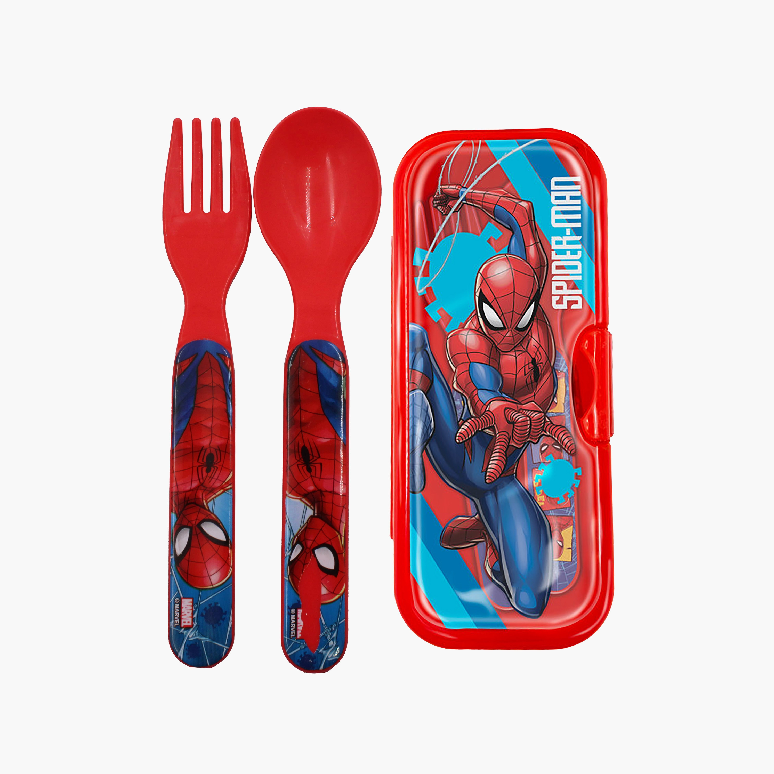 طقم ملعقة وشوكة مارفل سبايدرمان مع حافظة سفر-baby-feeding-mealtimeessentials-image-1