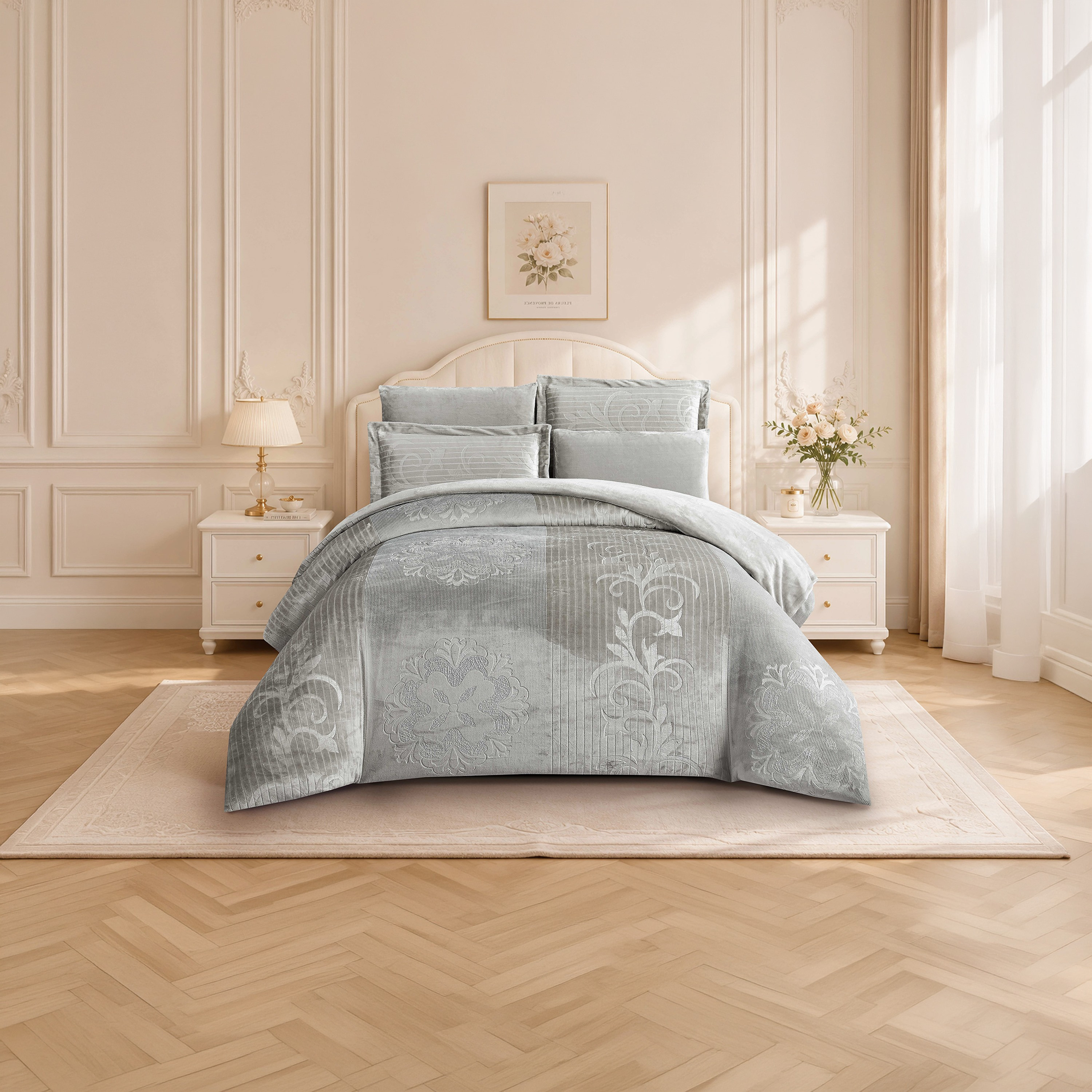 طقم لحاف مخملي فاخر من الفلانيل المنقوش بنمط خطوط شتوية من لايف ستايل - 260 × 240 سم-household-bedding-comfortersandbedspreads-comforters-image-2