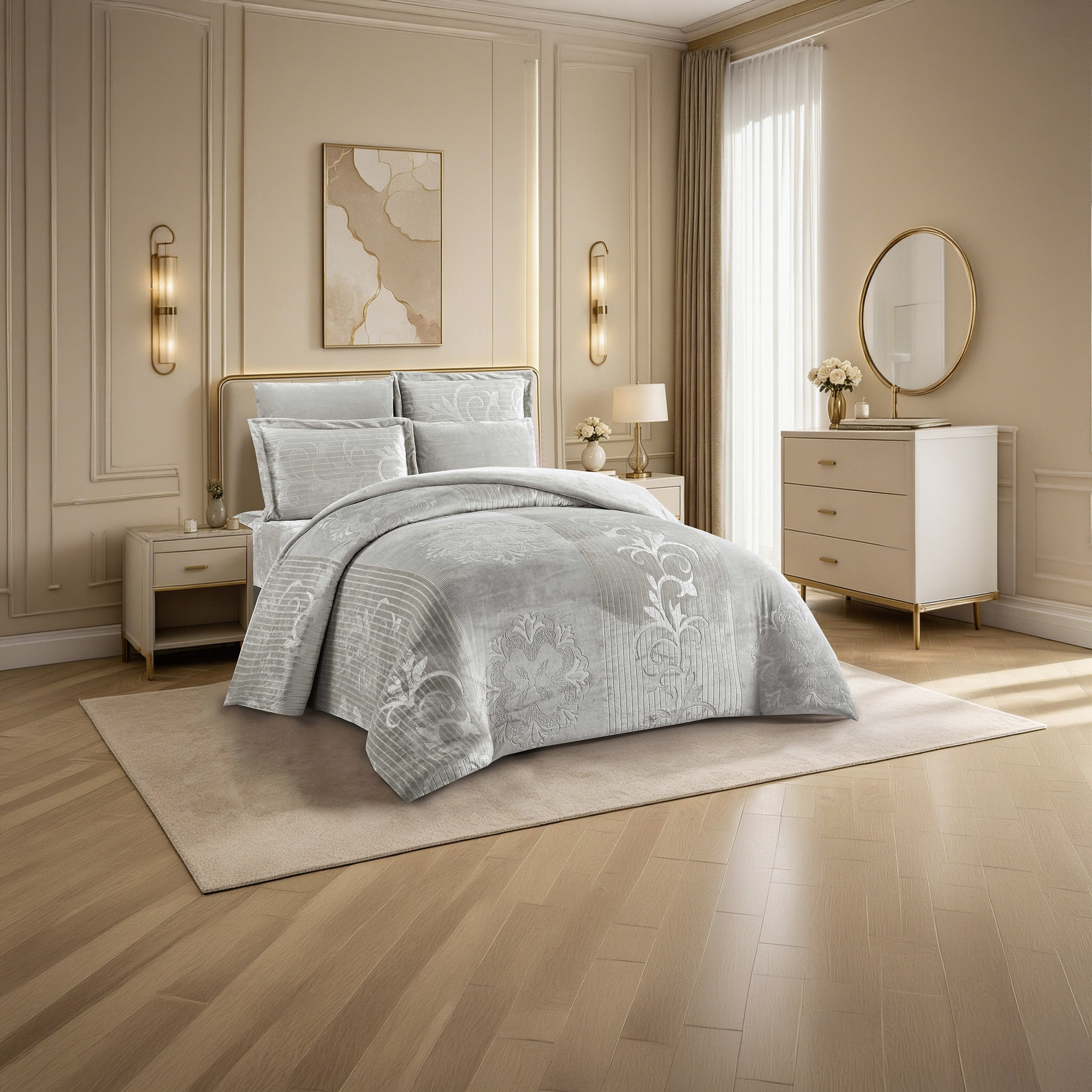 طقم لحاف مخملي فاخر من الفلانيل المنقوش بنمط خطوط شتوية من لايف ستايل - 260 × 240 سم-household-bedding-comfortersandbedspreads-comforters-image-3