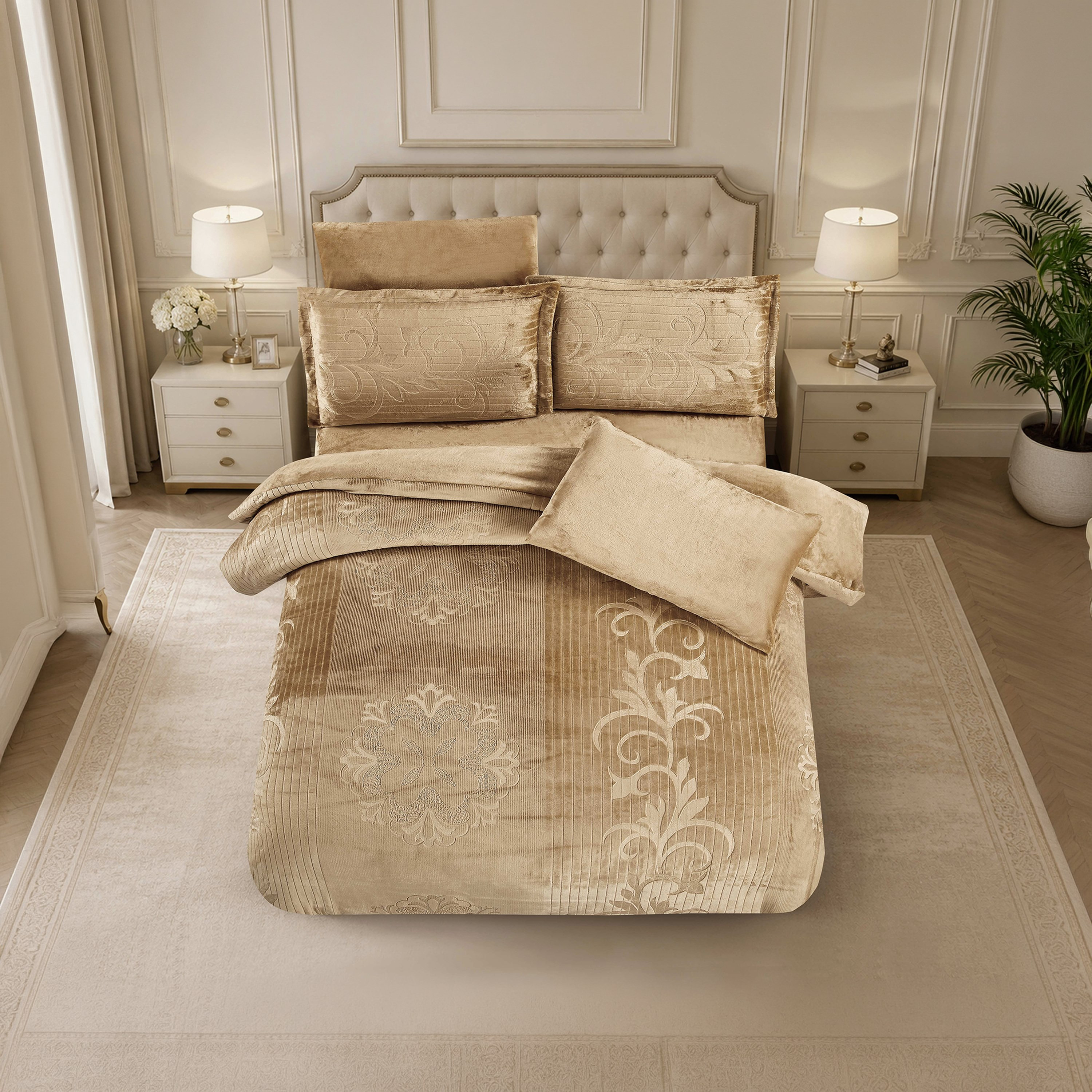 طقم لحاف مخملي فاخر من الفلانيل المنقوش بنمط خطوط شتوية من لايف ستايل - 260 × 240 سم-household-bedding-comfortersandbedspreads-comforters-image-17