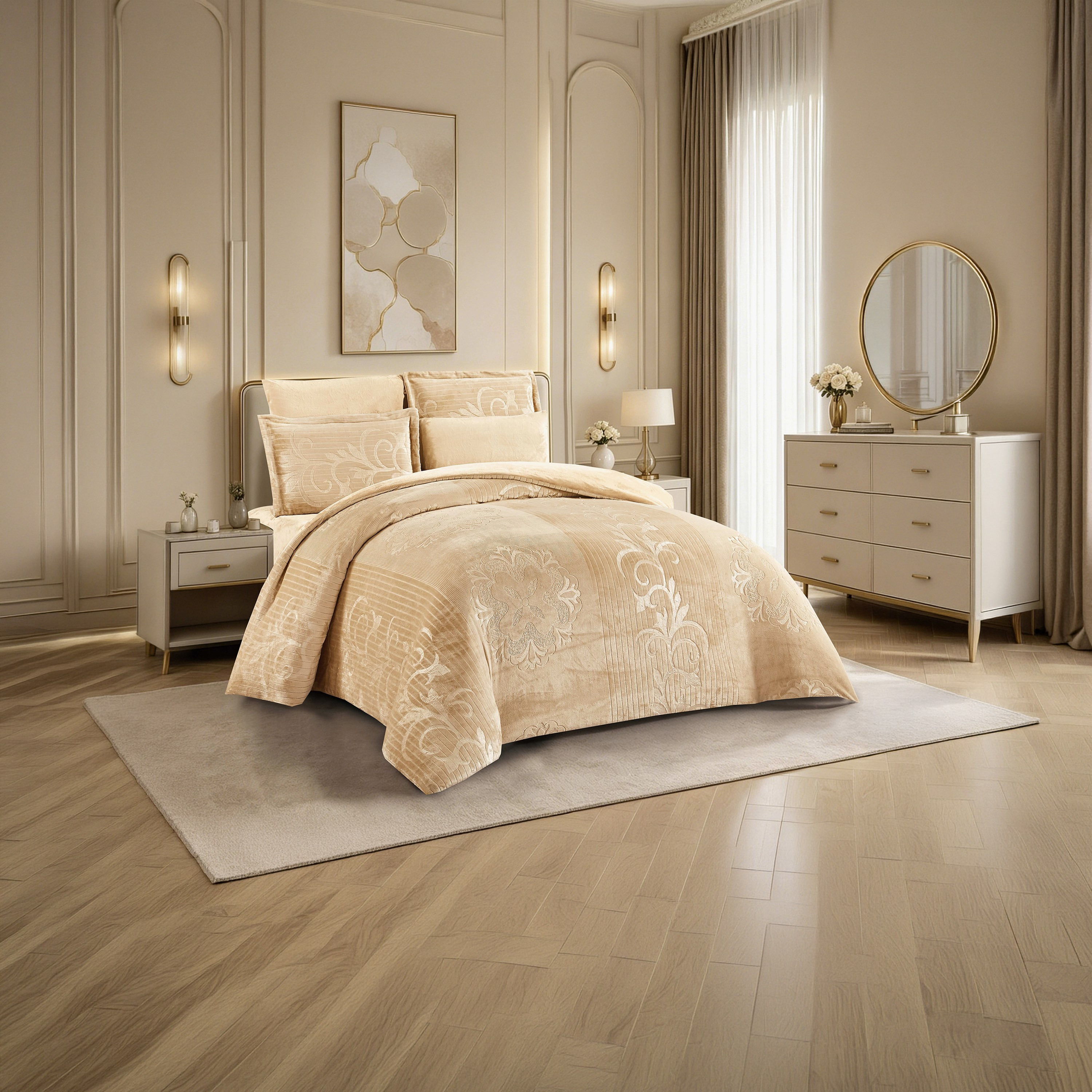 طقم لحاف مخملي فاخر من الفلانيل المنقوش بنمط خطوط شتوية من لايف ستايل - 260 × 240 سم-household-bedding-comfortersandbedspreads-comforters-image-27