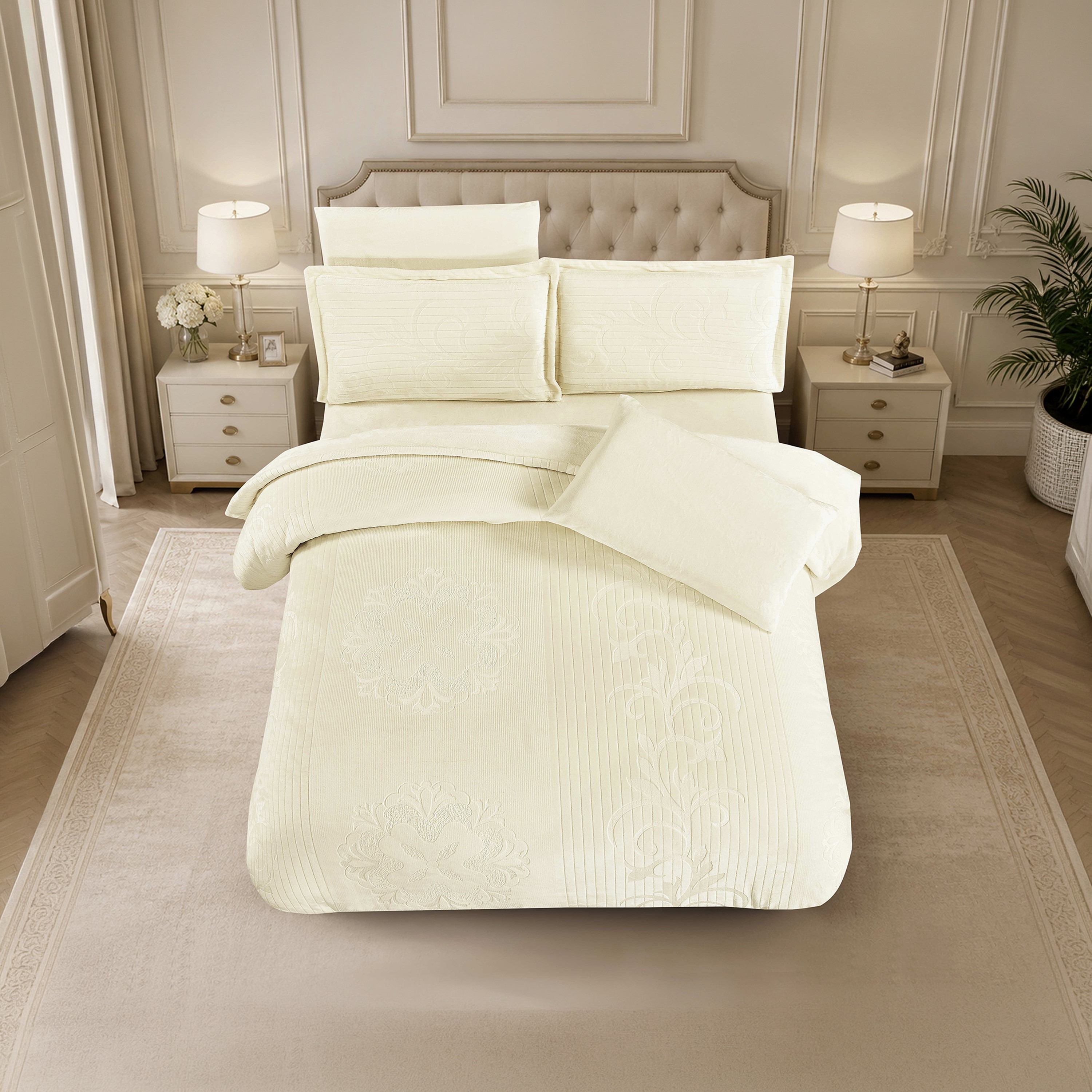 طقم لحاف مخملي فاخر من الفلانيل المنقوش بنمط خطوط شتوية من لايف ستايل - 260 × 240 سم-household-bedding-comfortersandbedspreads-comforters-image-33