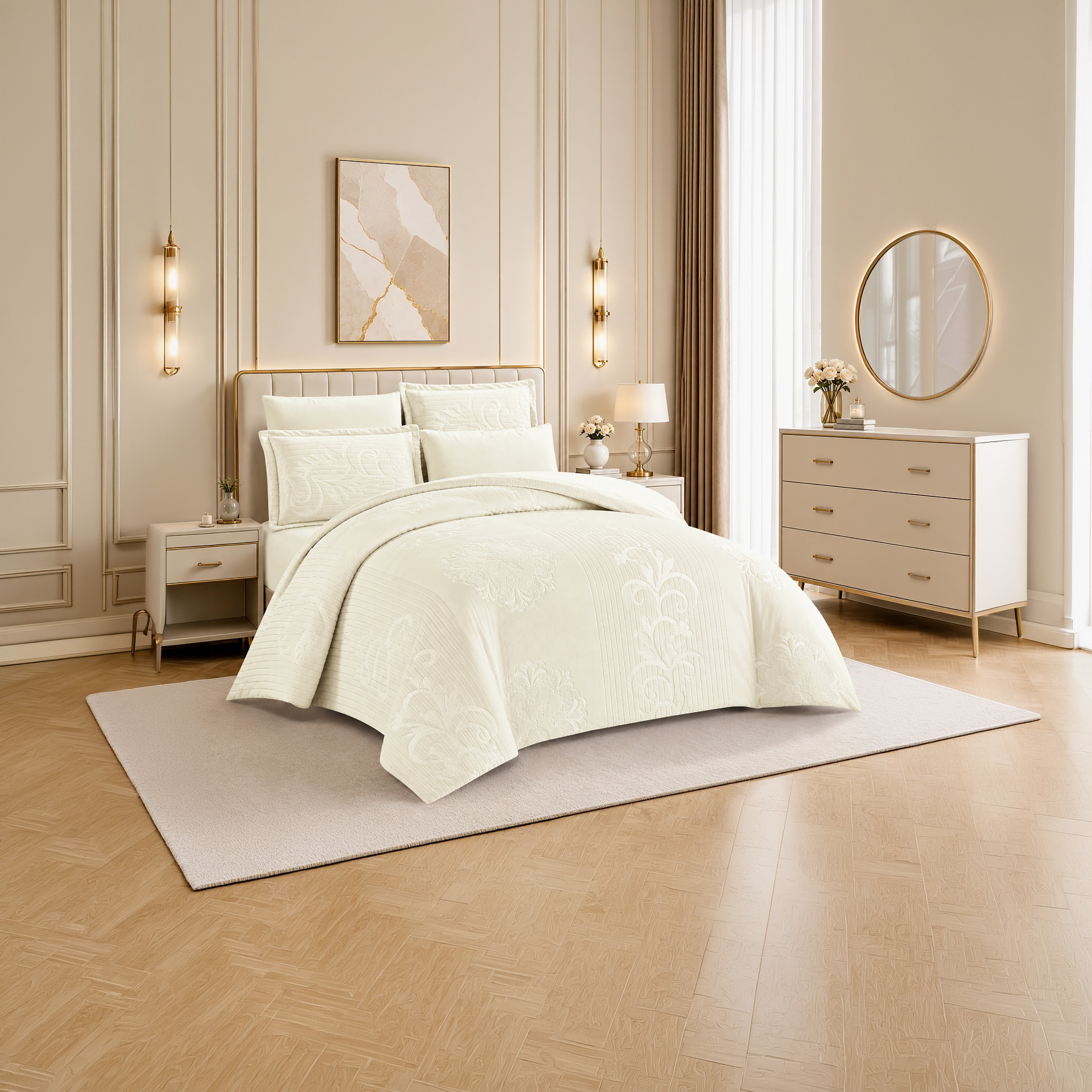 طقم لحاف مخملي فاخر من الفلانيل المنقوش بنمط خطوط شتوية من لايف ستايل - 260 × 240 سم-household-bedding-comfortersandbedspreads-comforters-image-35