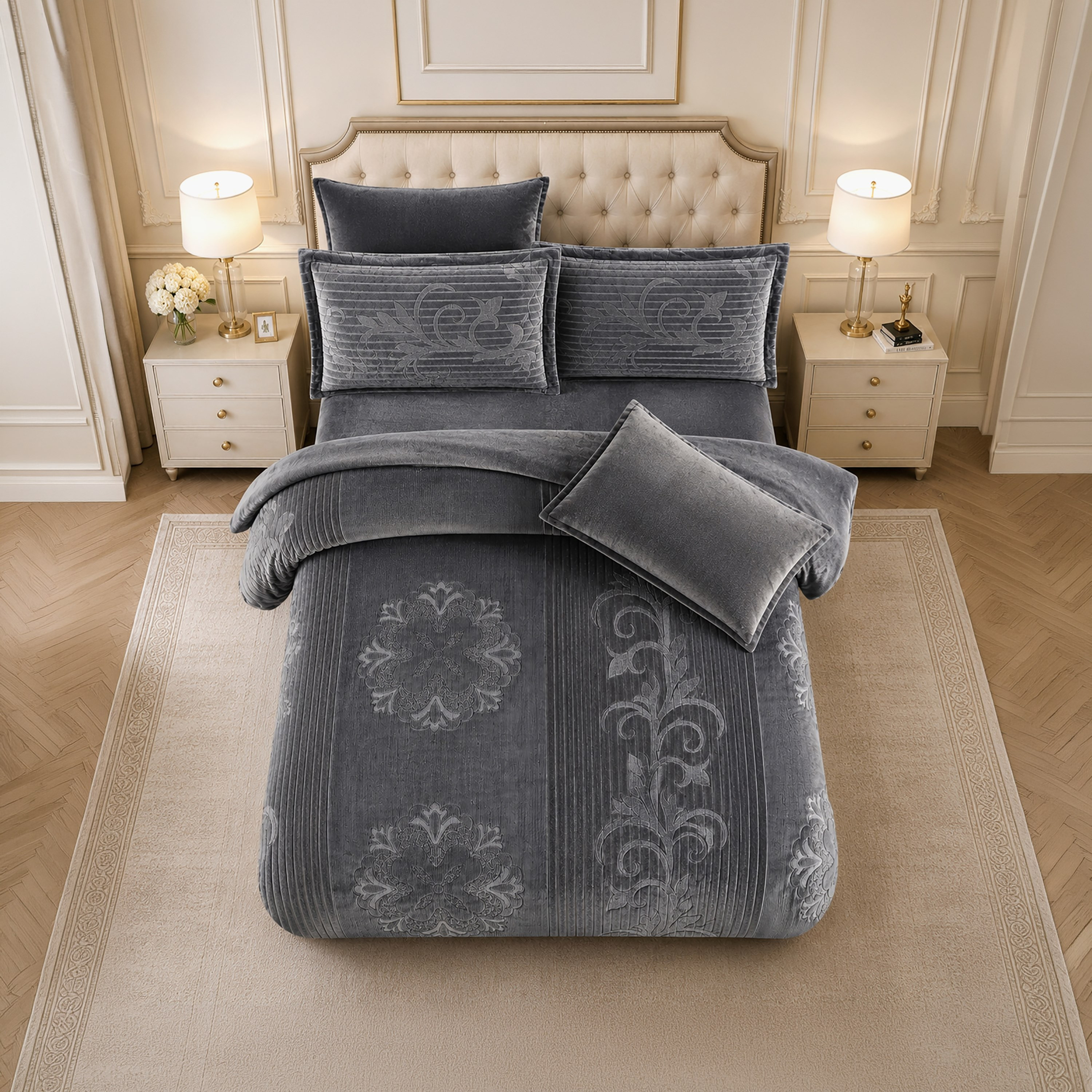 طقم لحاف مخملي فاخر من الفلانيل المنقوش بنمط خطوط شتوية من لايف ستايل - 260 × 240 سم-household-bedding-comfortersandbedspreads-comforters-image-41