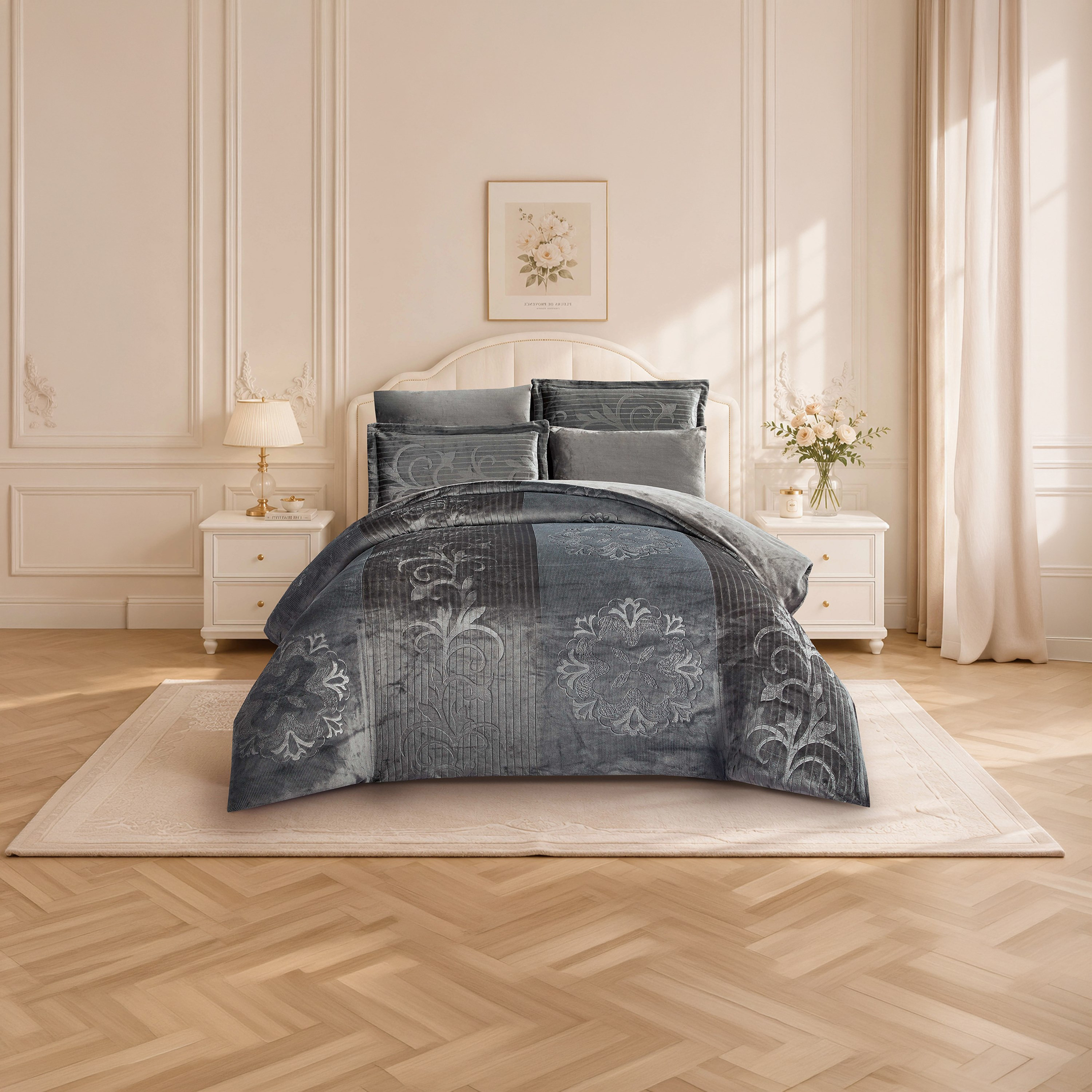 طقم لحاف مخملي فاخر من الفلانيل المنقوش بنمط خطوط شتوية من لايف ستايل - 260 × 240 سم-household-bedding-comfortersandbedspreads-comforters-image-42