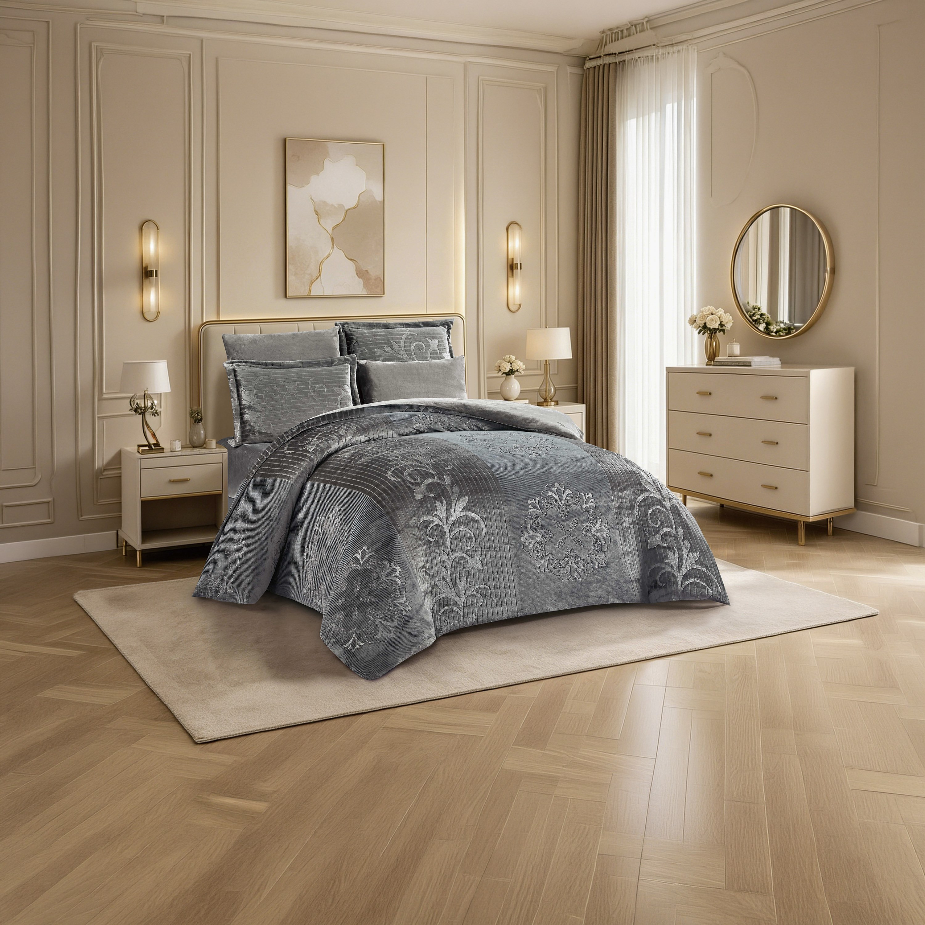 طقم لحاف مخملي فاخر من الفلانيل المنقوش بنمط خطوط شتوية من لايف ستايل - 260 × 240 سم-household-bedding-comfortersandbedspreads-comforters-image-43