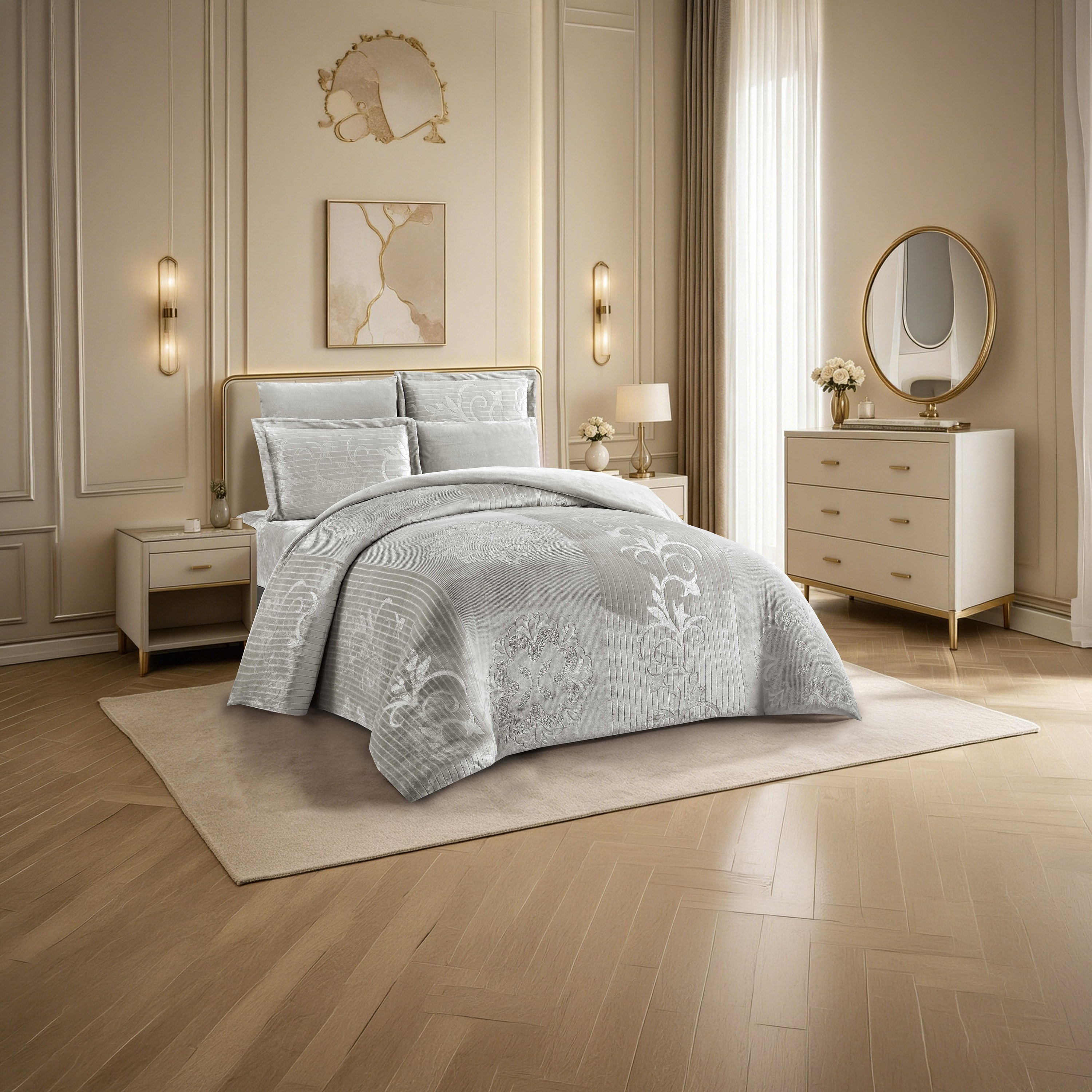 طقم لحاف مخملي فاخر من الفلانيل المنقوش بنمط خطوط شتوية من لايف ستايل - 170 × 240 سم-household-bedding-comfortersandbedspreads-comforters-image-1