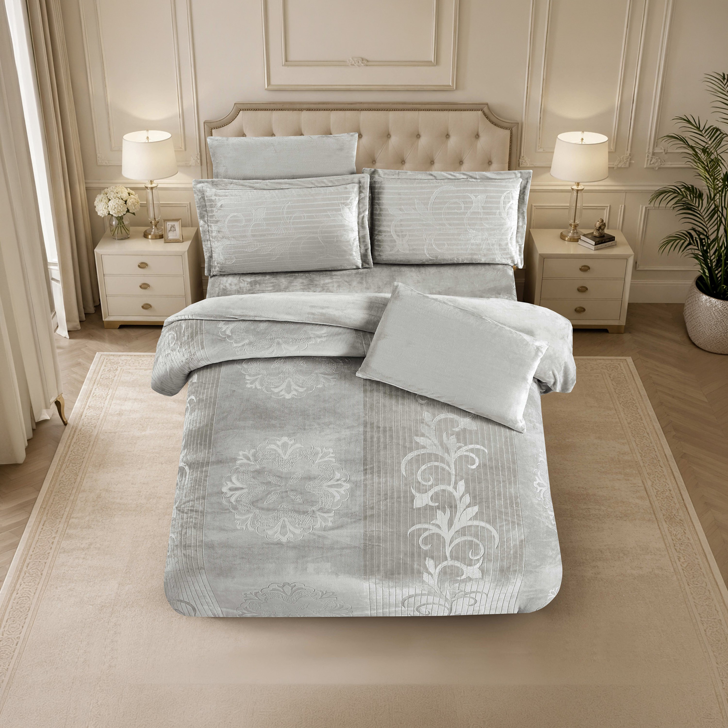 طقم لحاف مخملي فاخر من الفلانيل المنقوش بنمط خطوط شتوية من لايف ستايل - 170 × 240 سم-household-bedding-comfortersandbedspreads-comforters-image-3