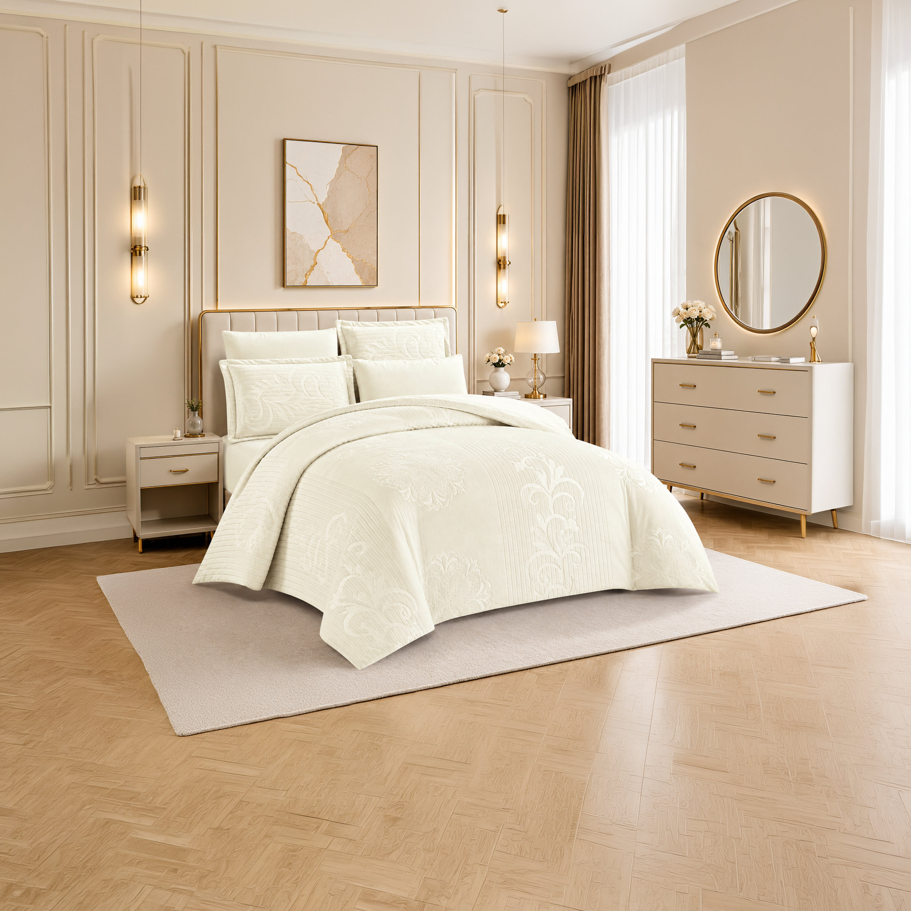 طقم لحاف مخملي فاخر من الفلانيل المنقوش بنمط خطوط شتوية من لايف ستايل - 170 × 240 سم-household-bedding-comfortersandbedspreads-comforters-image-33