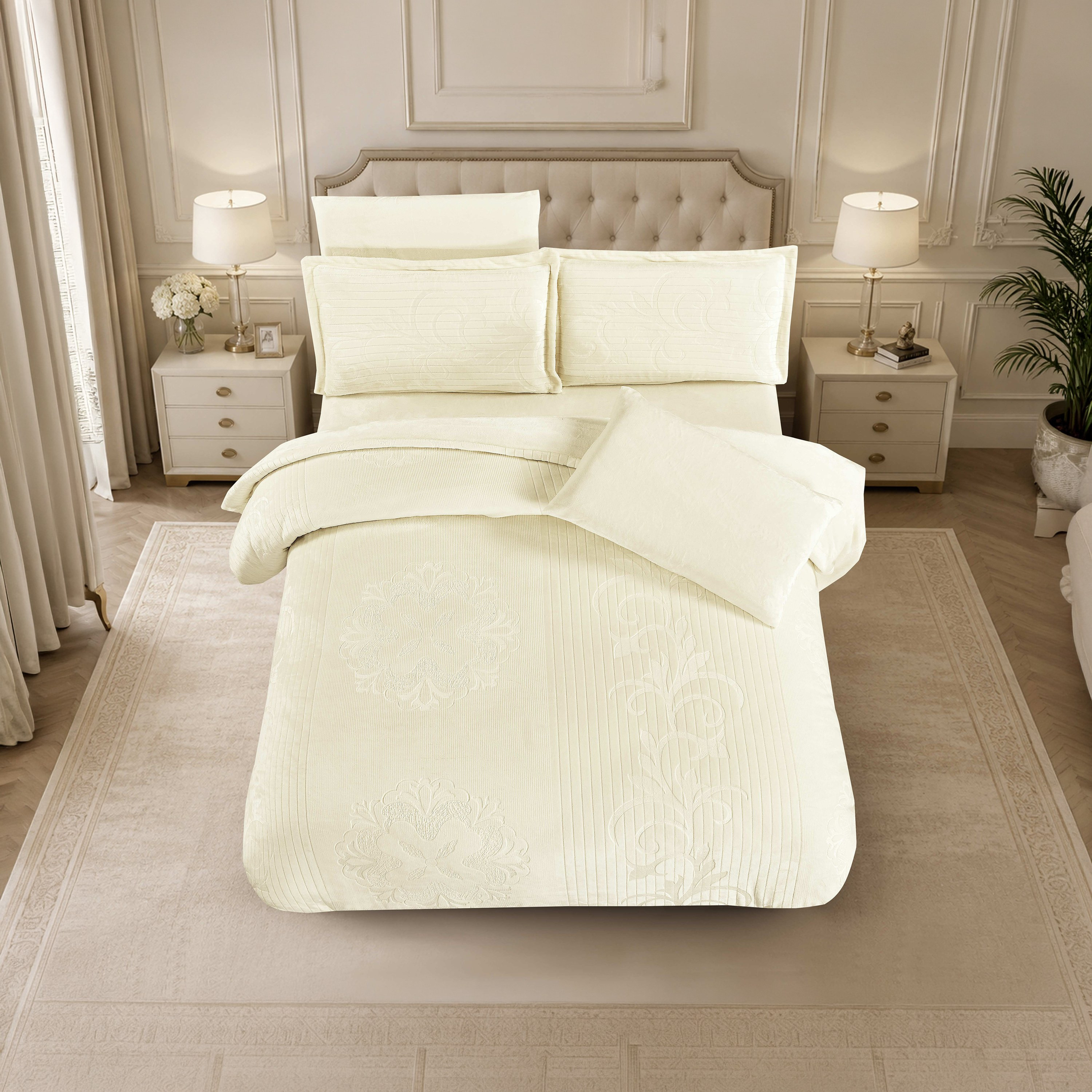Unique Home Winter Stripe Embossed Flannel Plush Velvet Comforter Set - 170x240 cm-household-bedding-comfortersandbedspreads-comforters-image-3
