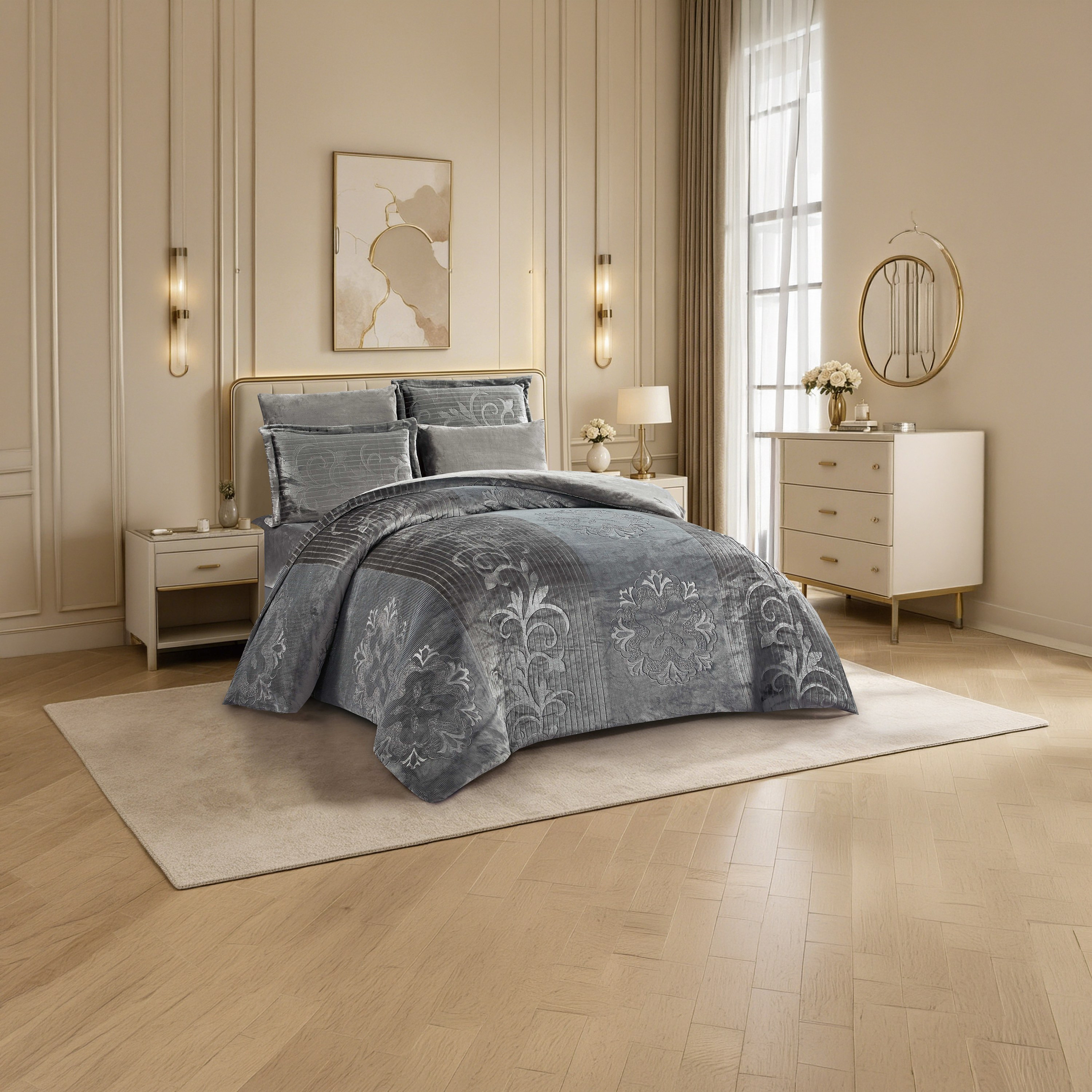 طقم لحاف مخملي فاخر من الفلانيل المنقوش بنمط خطوط شتوية من لايف ستايل - 170 × 240 سم-household-bedding-comfortersandbedspreads-comforters-image-41