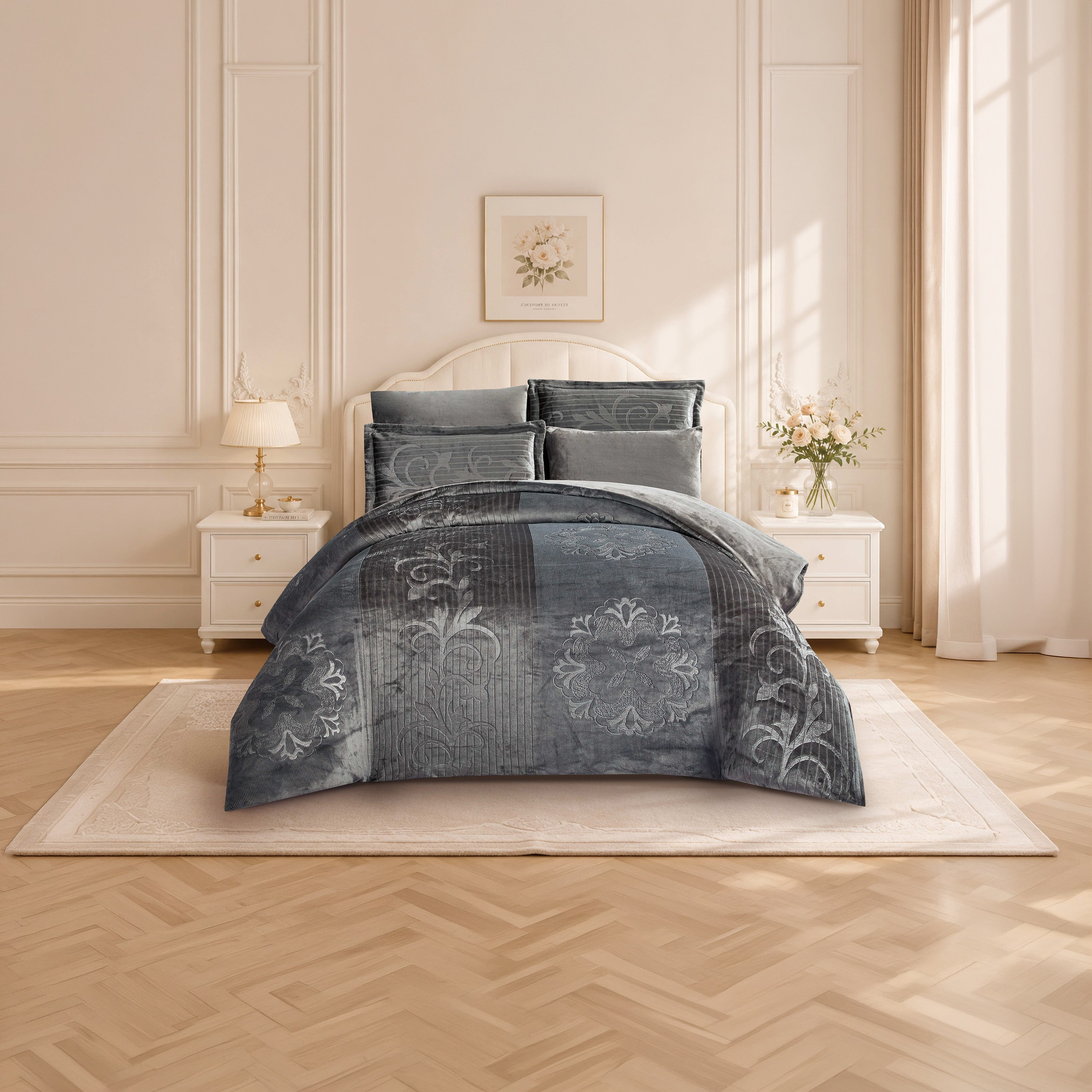 طقم لحاف مخملي فاخر من الفلانيل المنقوش بنمط خطوط شتوية من لايف ستايل - 170 × 240 سم-household-bedding-comfortersandbedspreads-comforters-image-42