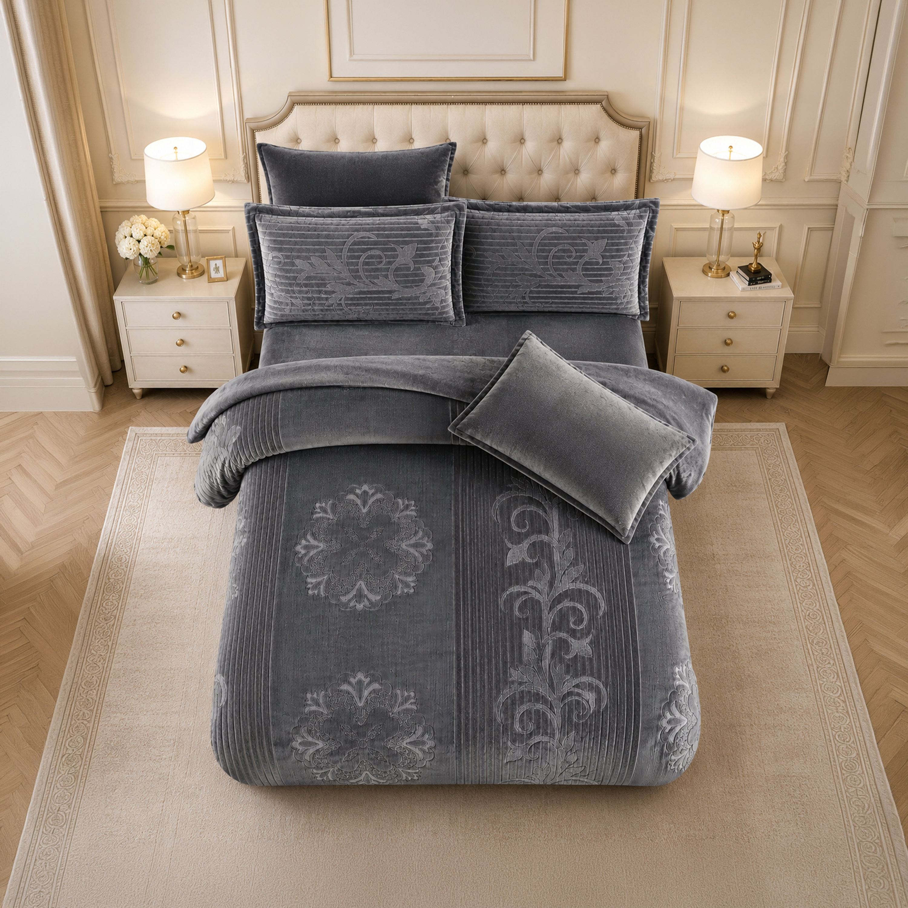 طقم لحاف مخملي فاخر من الفلانيل المنقوش بنمط خطوط شتوية من لايف ستايل - 170 × 240 سم-household-bedding-comfortersandbedspreads-comforters-image-43