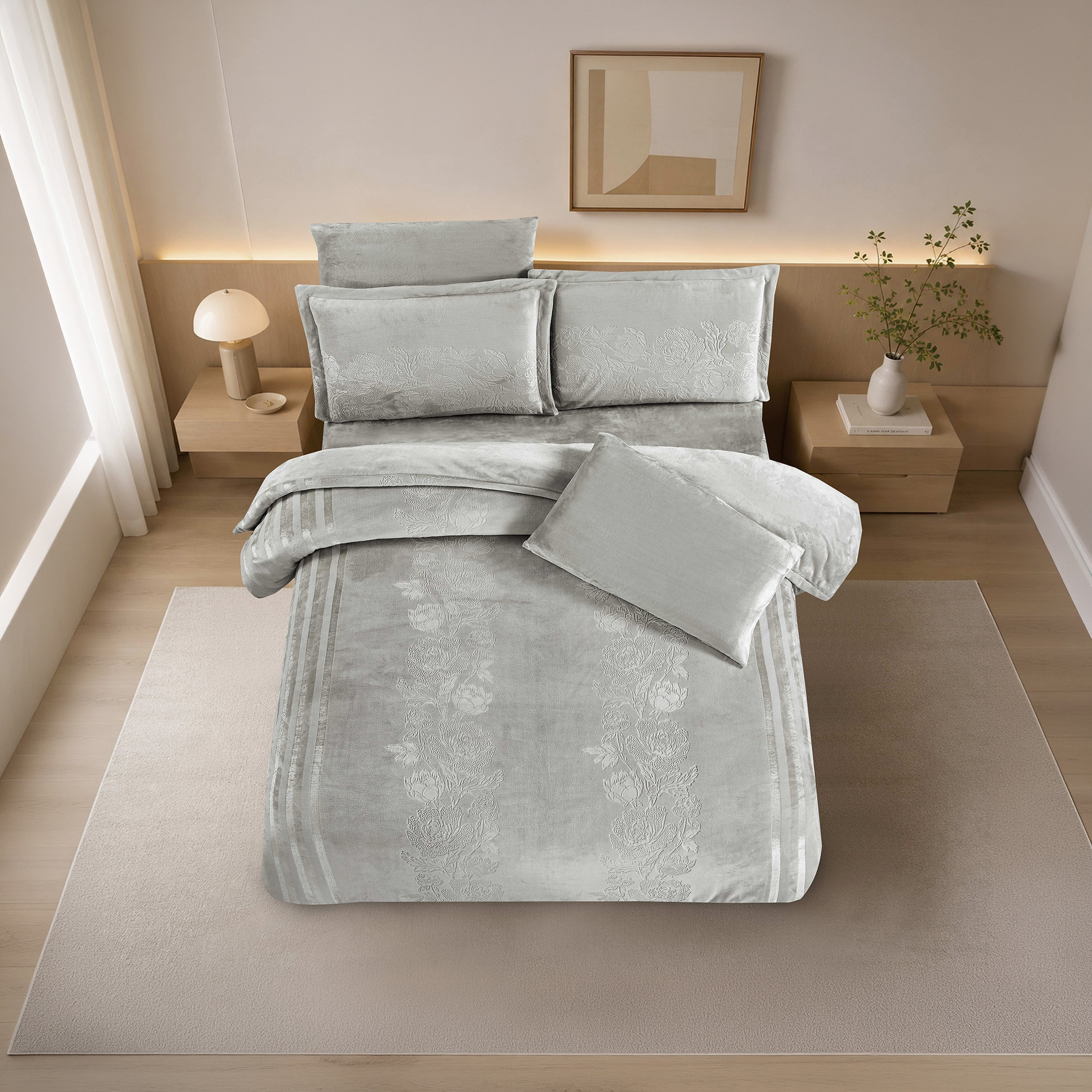 طقم لحاف مخملي فاخر من الفلانيل المنقوش بنمط خطوط شتوية من لايف ستايل - 260 × 240 سم-household-bedding-comfortersandbedspreads-comforters-image-49
