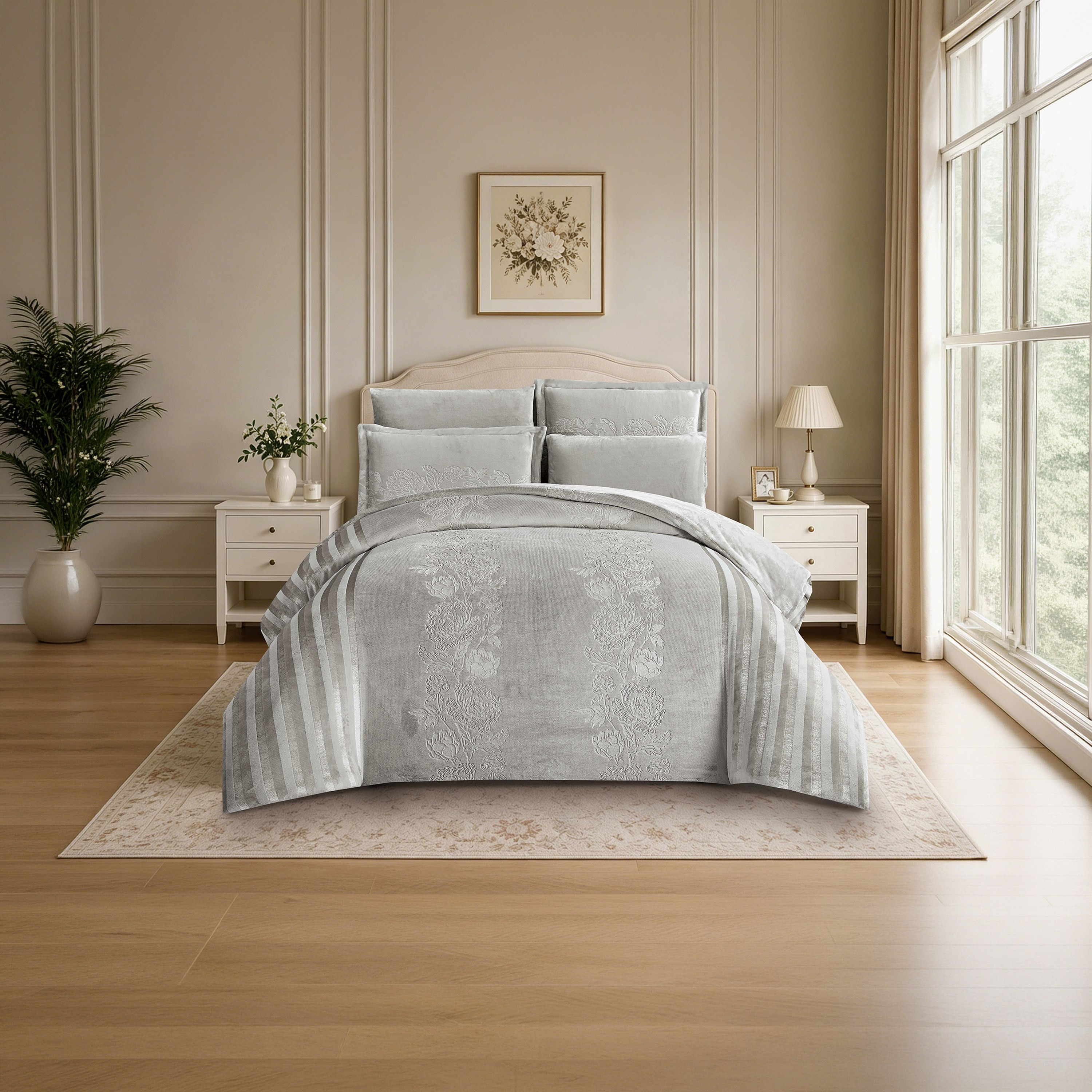 طقم لحاف مخملي فاخر من الفلانيل المنقوش بنمط خطوط شتوية من لايف ستايل - 260 × 240 سم-household-bedding-comfortersandbedspreads-comforters-image-50