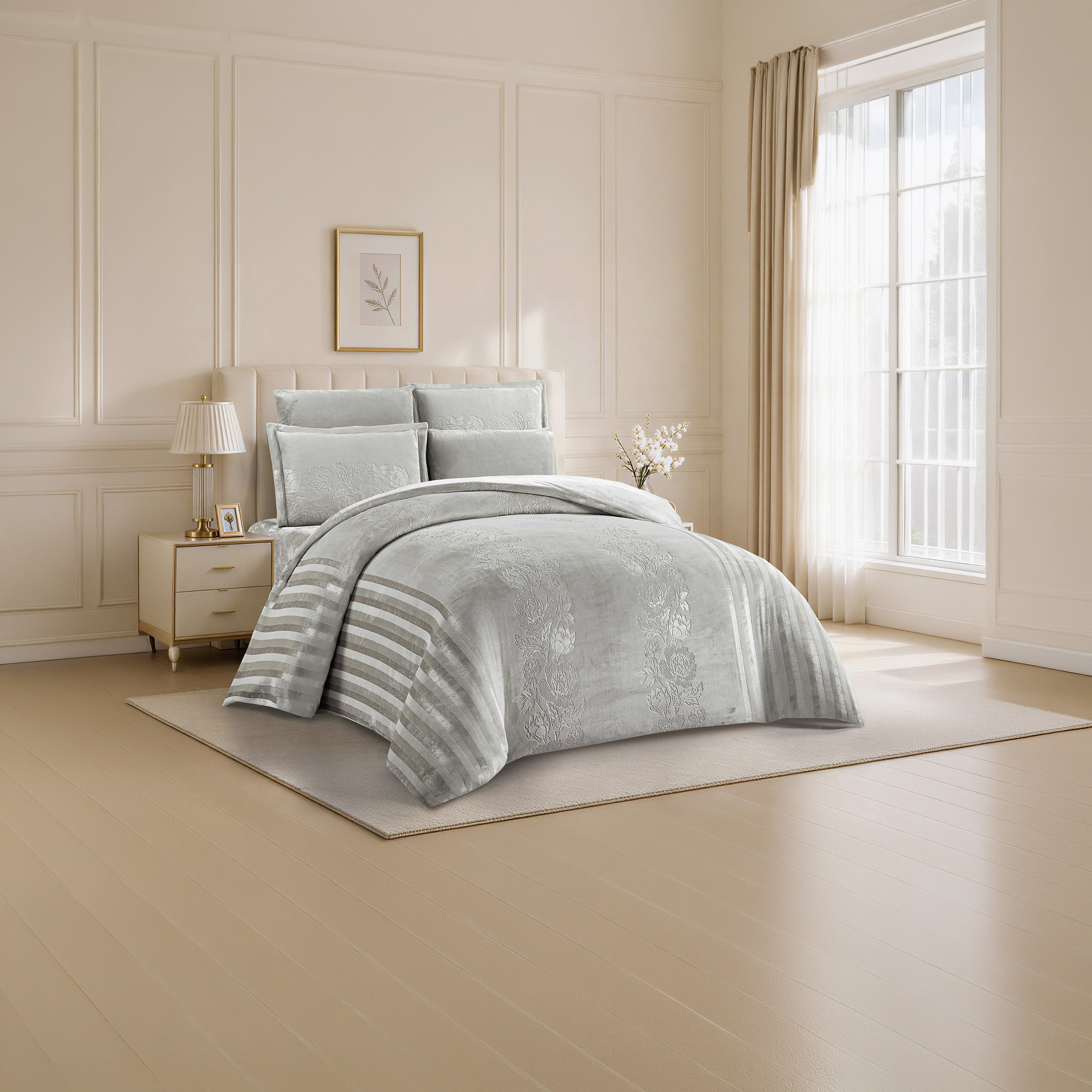 طقم لحاف مخملي فاخر من الفلانيل المنقوش بنمط خطوط شتوية من لايف ستايل - 260 × 240 سم-household-bedding-comfortersandbedspreads-comforters-image-51