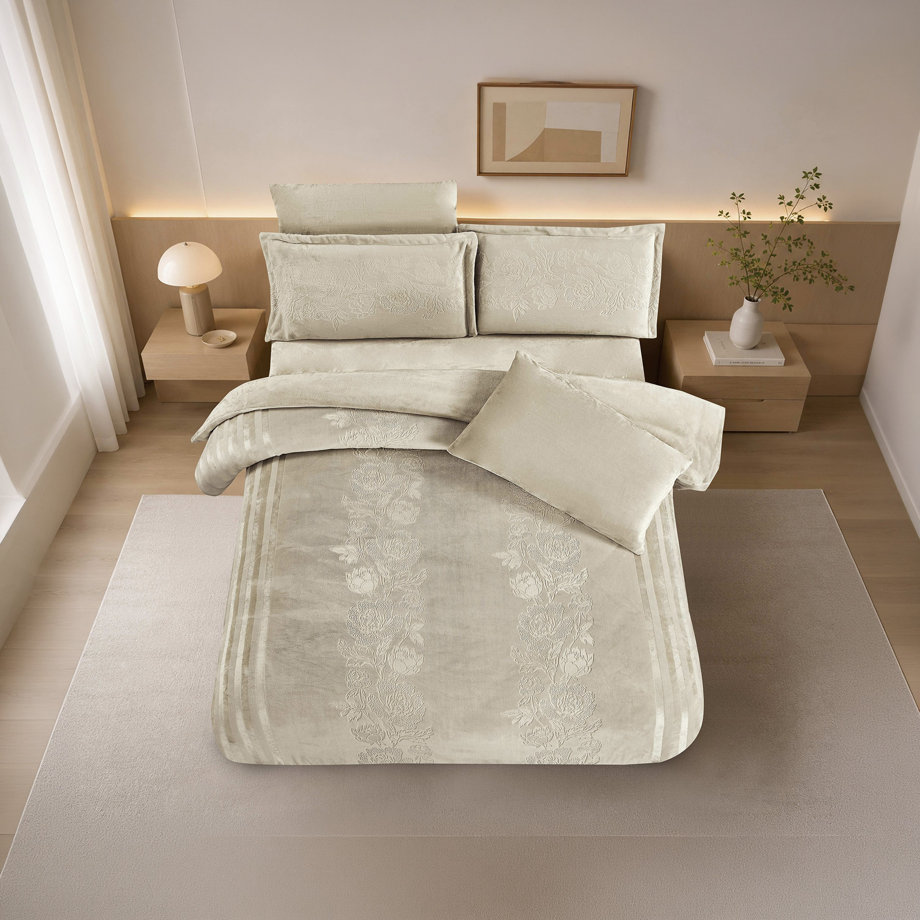 طقم لحاف مخملي فاخر من الفلانيل المنقوش بنمط خطوط شتوية من لايف ستايل - 260 × 240 سم-household-bedding-comfortersandbedspreads-comforters-image-57