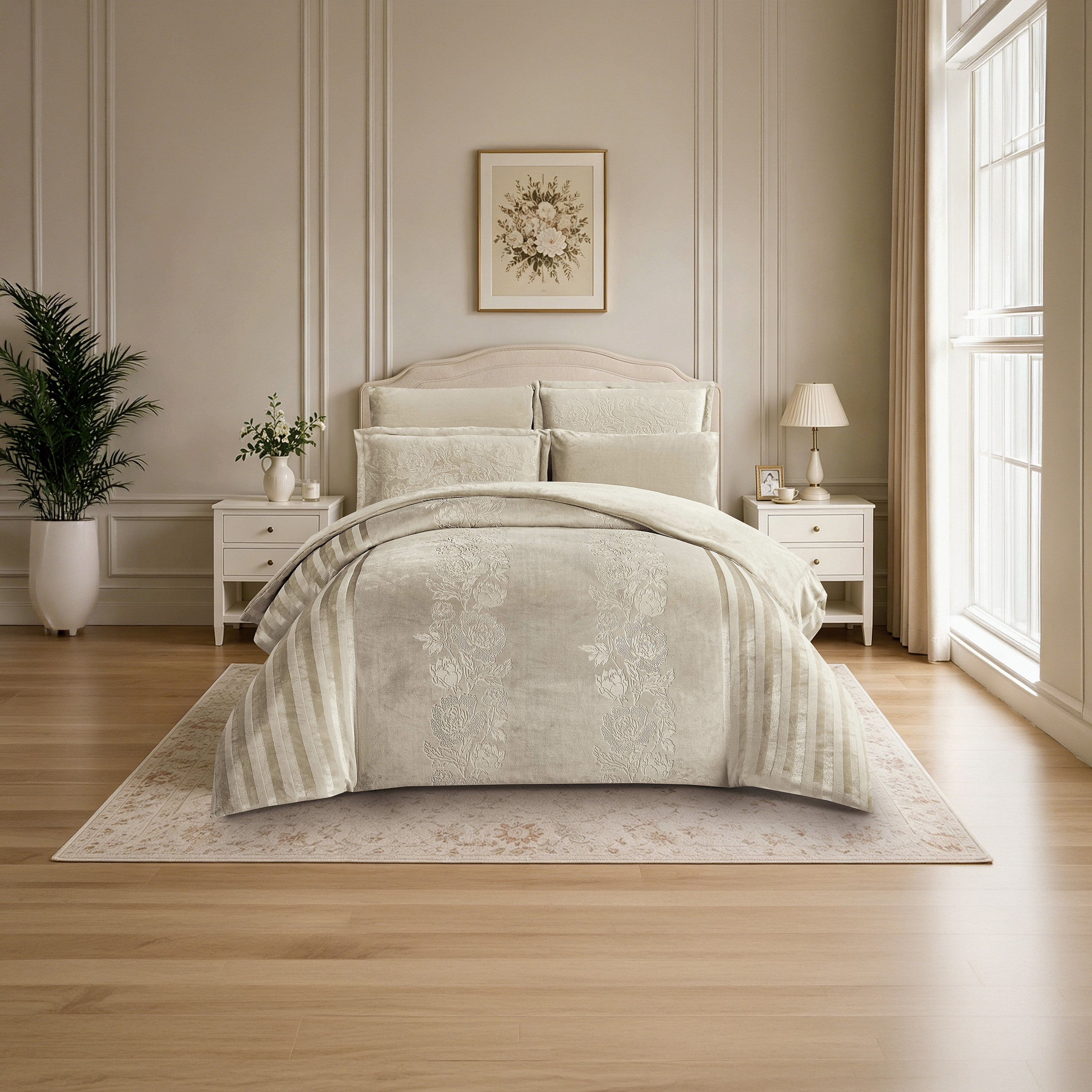 طقم لحاف مخملي فاخر من الفلانيل المنقوش بنمط خطوط شتوية من لايف ستايل - 260 × 240 سم-household-bedding-comfortersandbedspreads-comforters-image-58