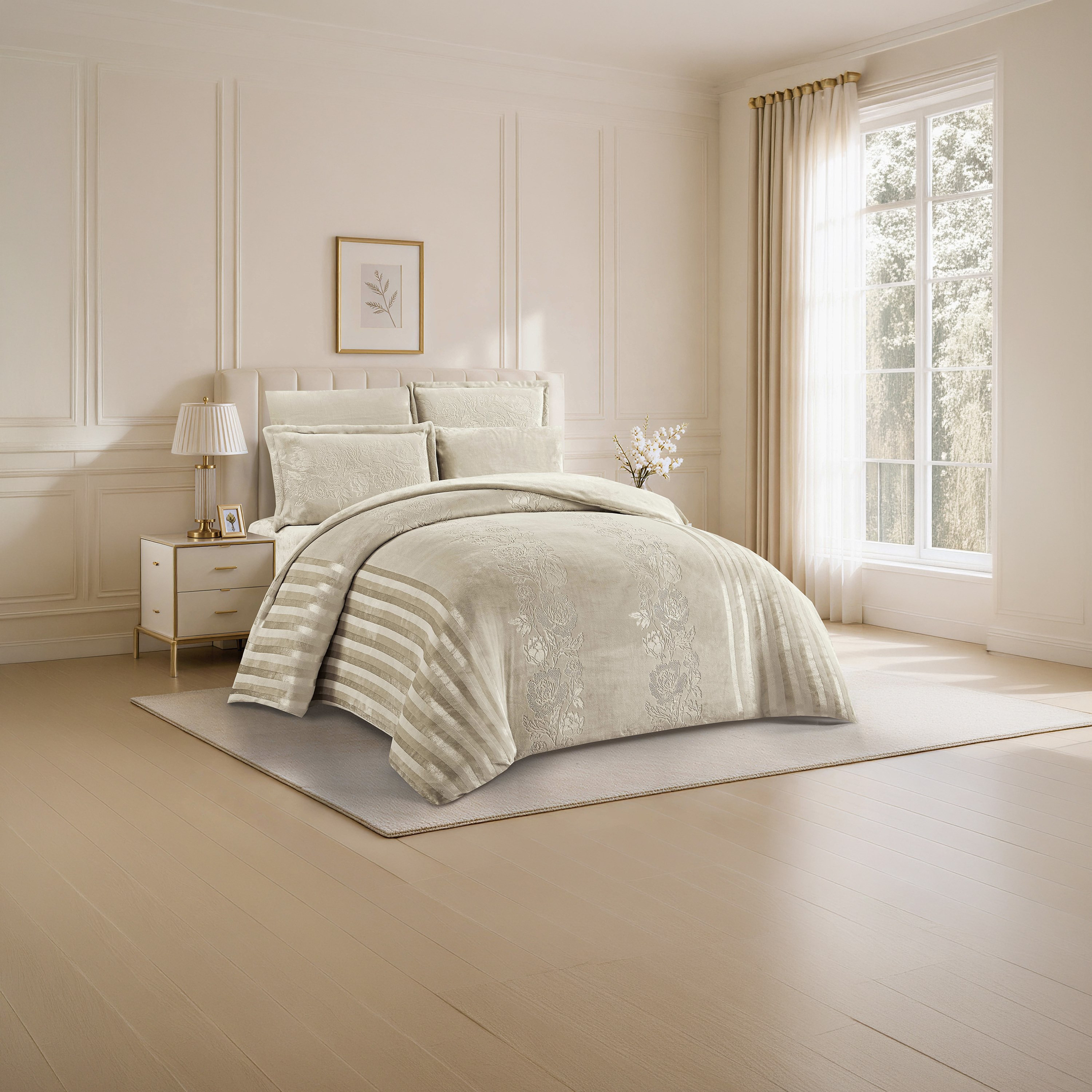 طقم لحاف مخملي فاخر من الفلانيل المنقوش بنمط خطوط شتوية من لايف ستايل - 260 × 240 سم-household-bedding-comfortersandbedspreads-comforters-image-59