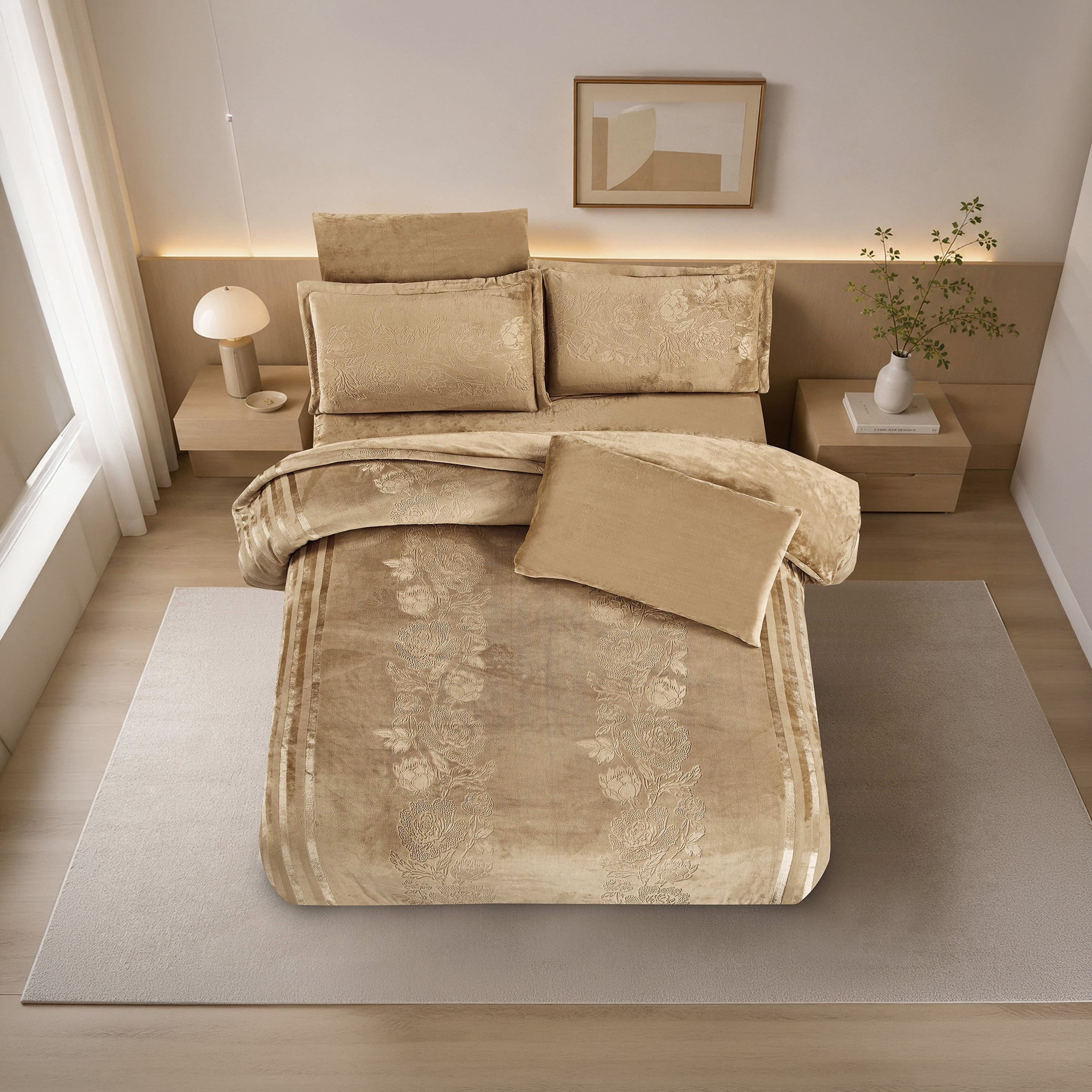 طقم لحاف مخملي فاخر من الفلانيل المنقوش بنمط خطوط شتوية من لايف ستايل - 260 × 240 سم-household-bedding-comfortersandbedspreads-comforters-image-65