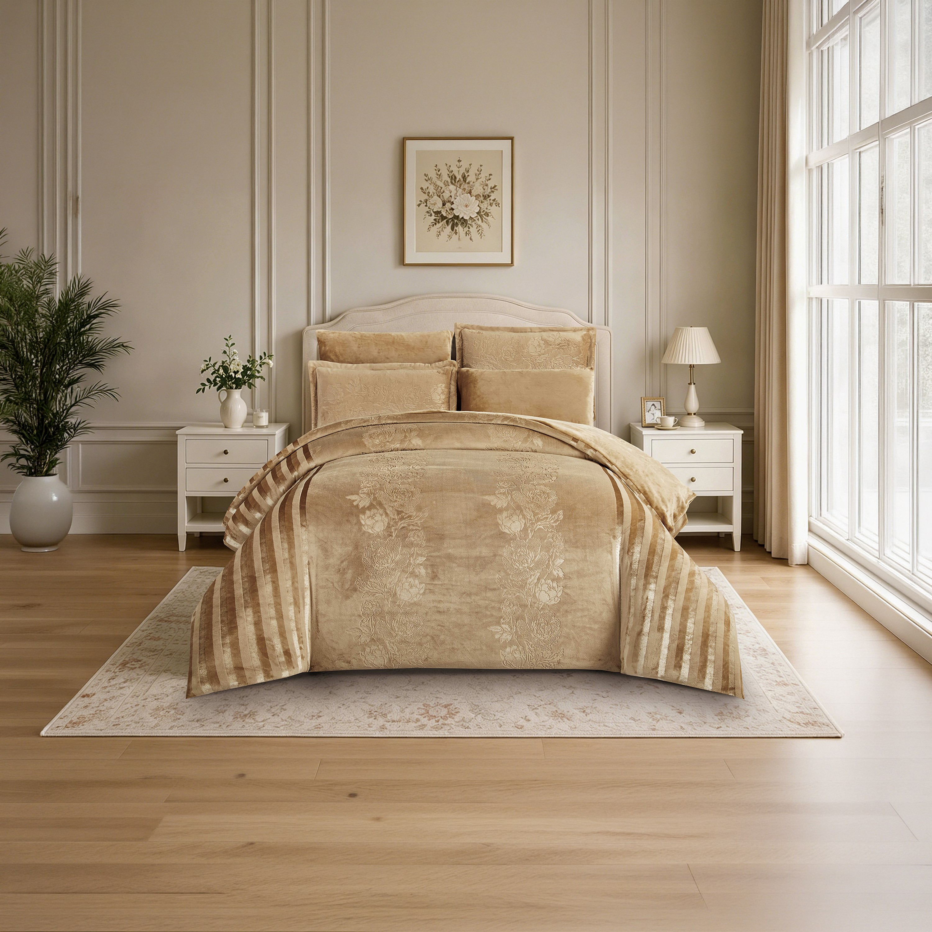 طقم لحاف مخملي فاخر من الفلانيل المنقوش بنمط خطوط شتوية من لايف ستايل - 260 × 240 سم-household-bedding-comfortersandbedspreads-comforters-image-66