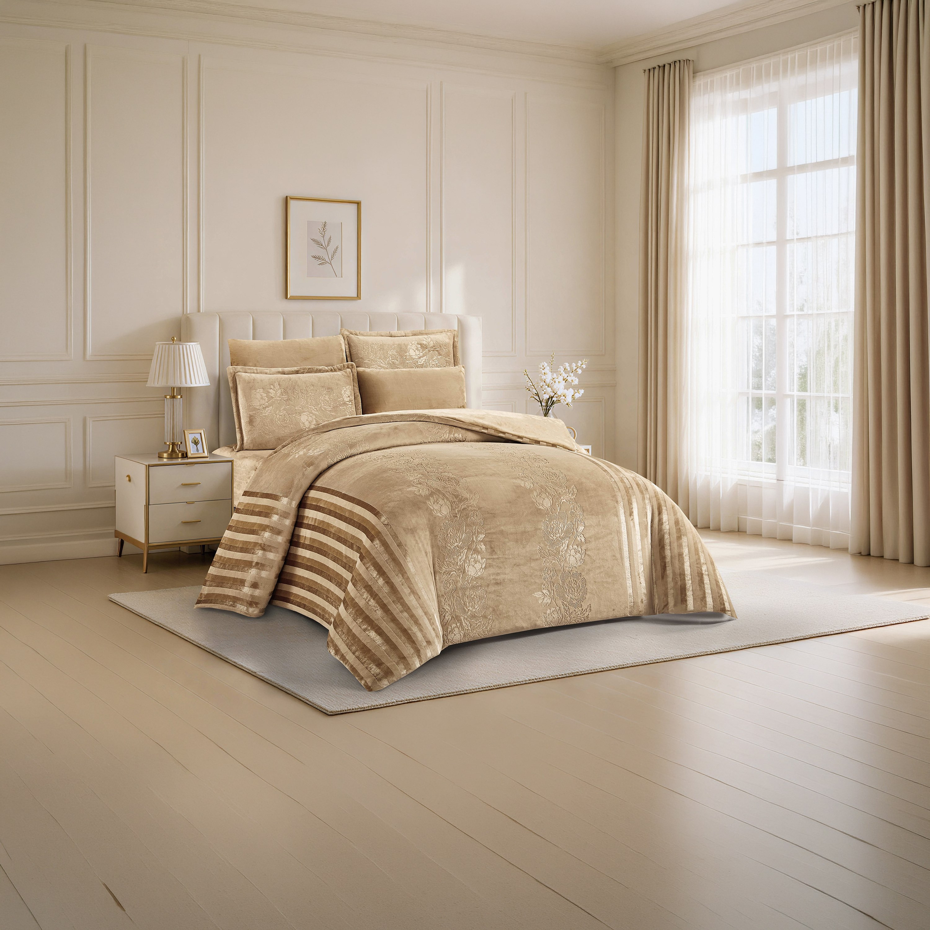 طقم لحاف مخملي فاخر من الفلانيل المنقوش بنمط خطوط شتوية من لايف ستايل - 260 × 240 سم-household-bedding-comfortersandbedspreads-comforters-image-67