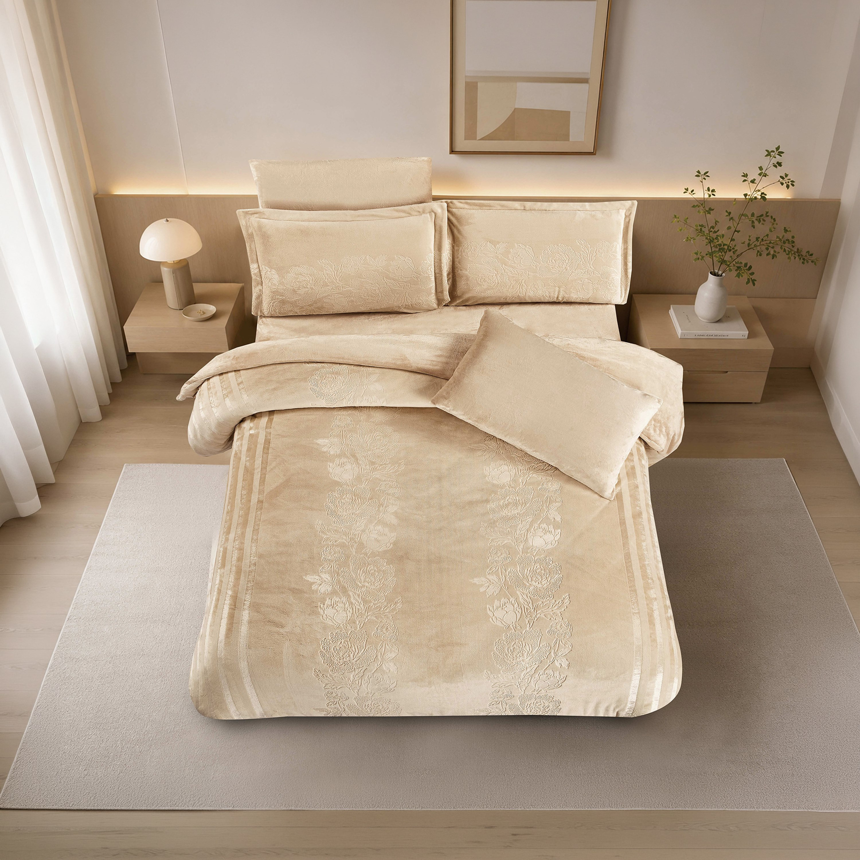 طقم لحاف مخملي فاخر من الفلانيل المنقوش بنمط خطوط شتوية من لايف ستايل - 260 × 240 سم-household-bedding-comfortersandbedspreads-comforters-image-73