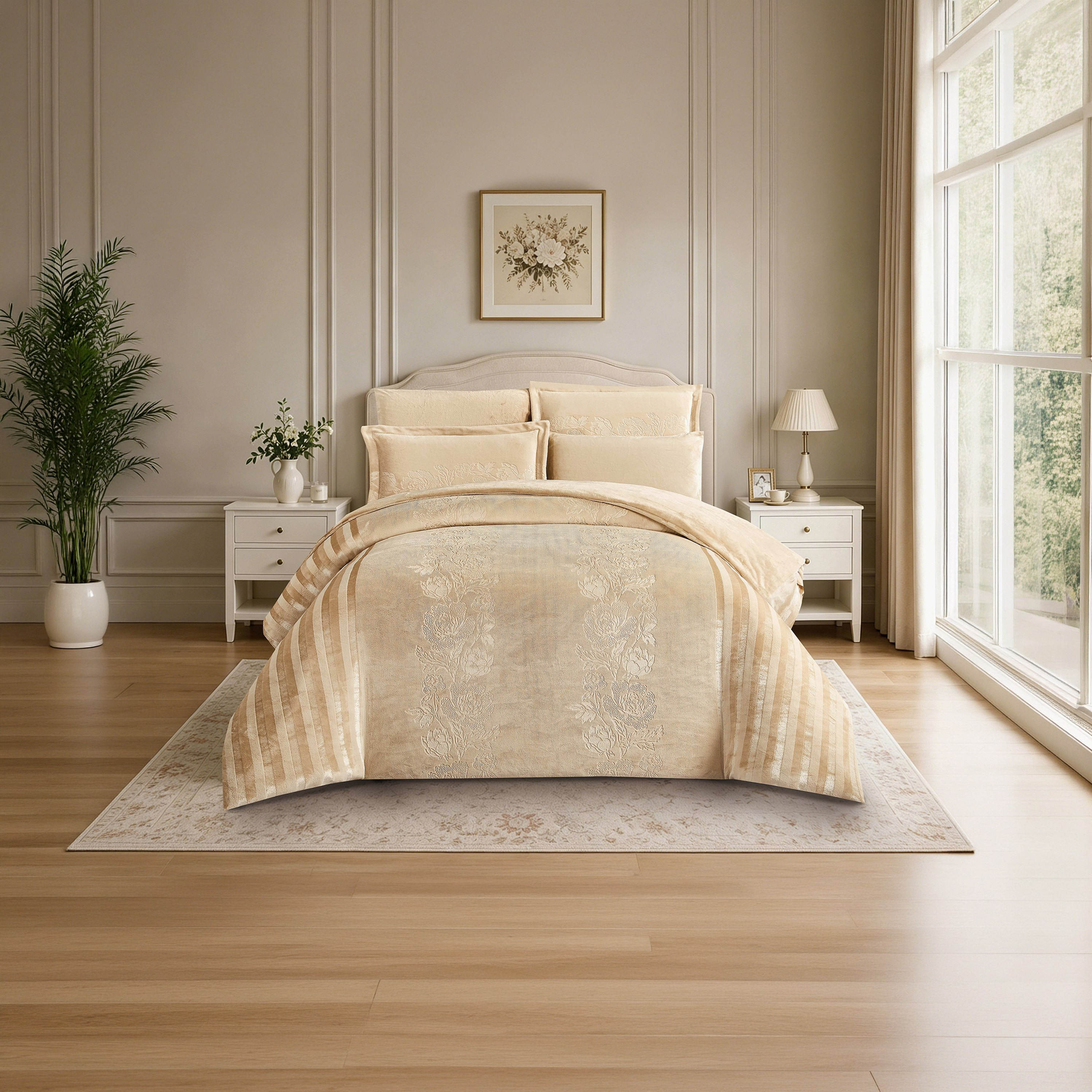 طقم لحاف مخملي فاخر من الفلانيل المنقوش بنمط خطوط شتوية من لايف ستايل - 260 × 240 سم-household-bedding-comfortersandbedspreads-comforters-image-74
