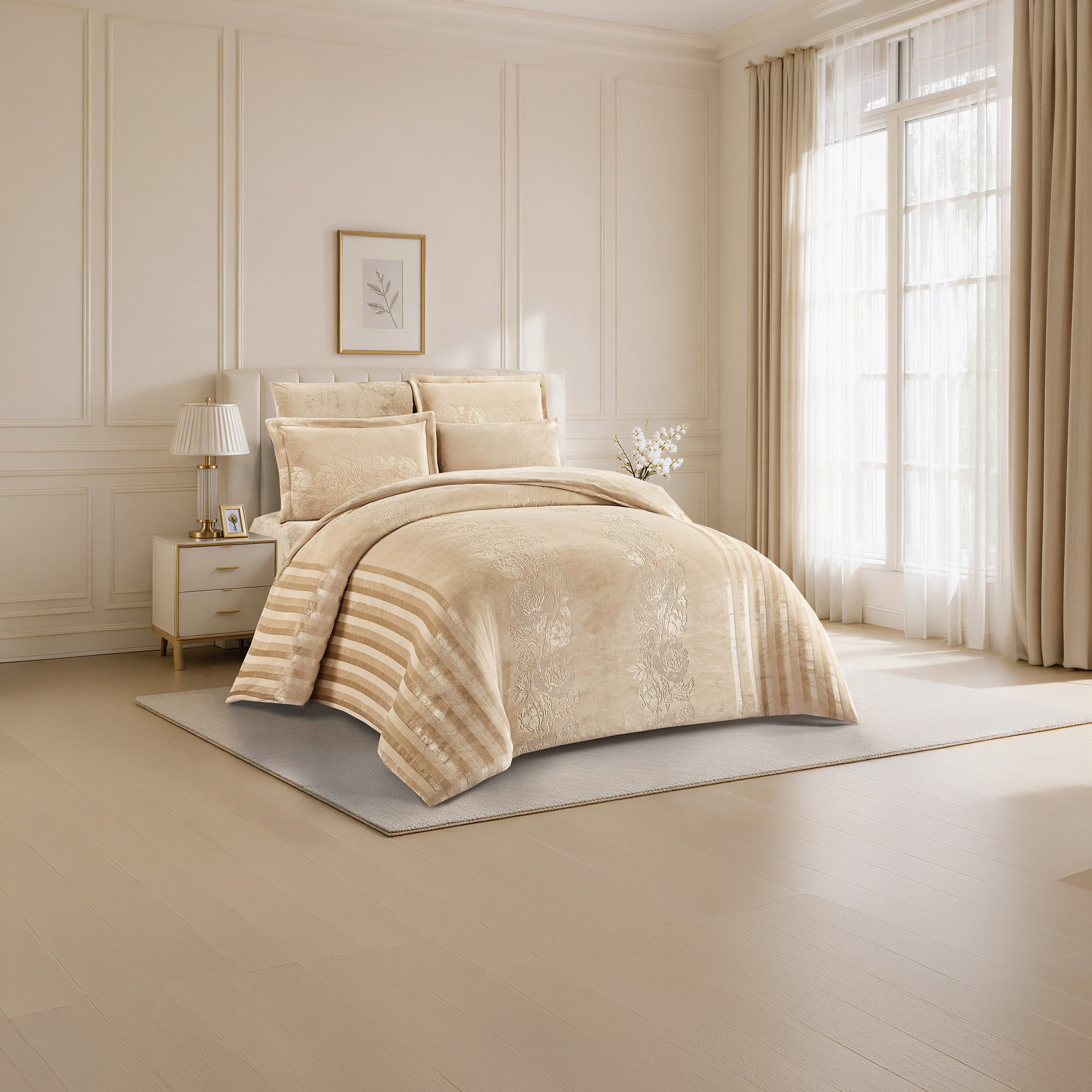 طقم لحاف مخملي فاخر من الفلانيل المنقوش بنمط خطوط شتوية من لايف ستايل - 260 × 240 سم-household-bedding-comfortersandbedspreads-comforters-image-75