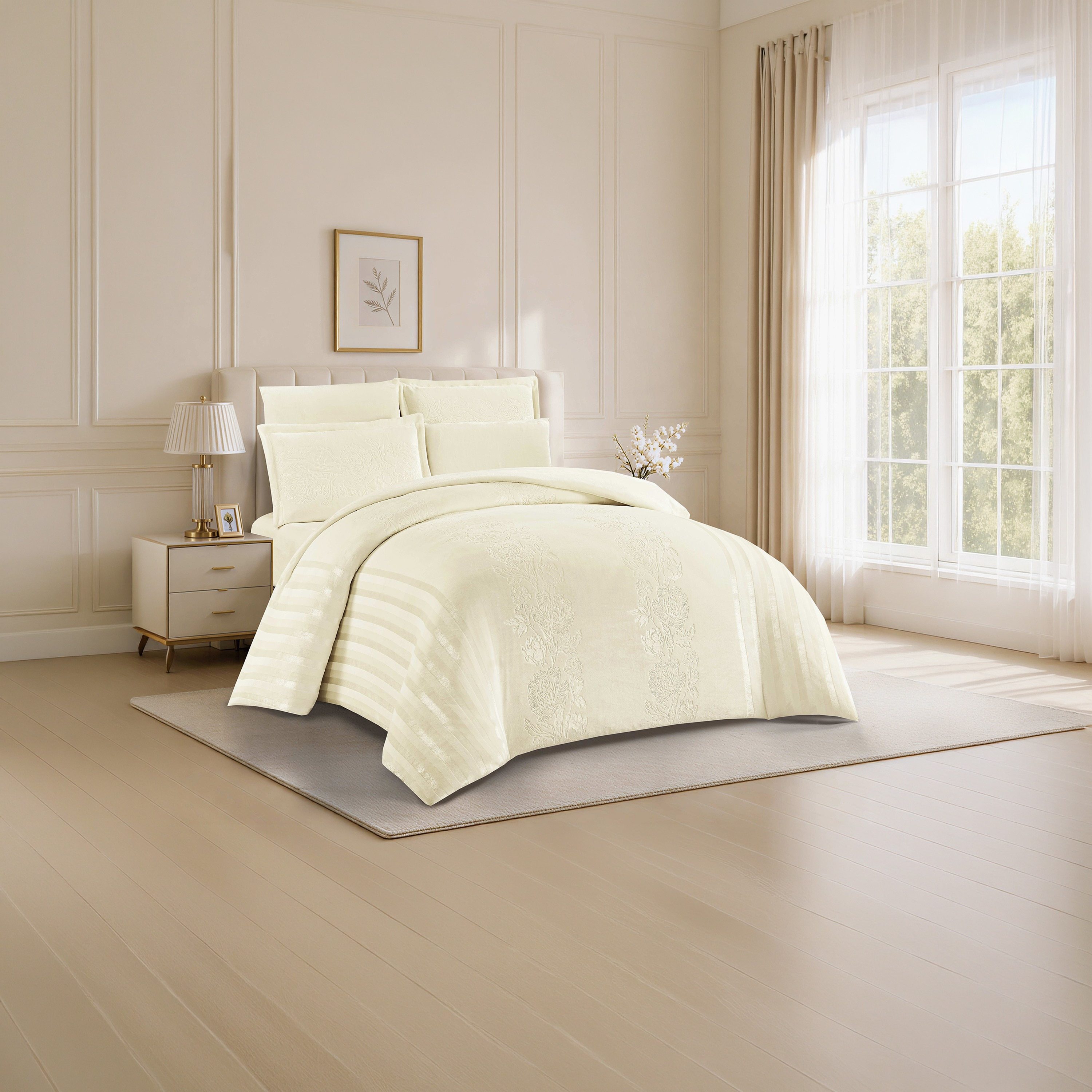 Unique Home Winter Stripe Embossed Flannel Plush Velvet Comforter Set - 260x240 cm-household-bedding-comfortersandbedspreads-comforters-image-3
