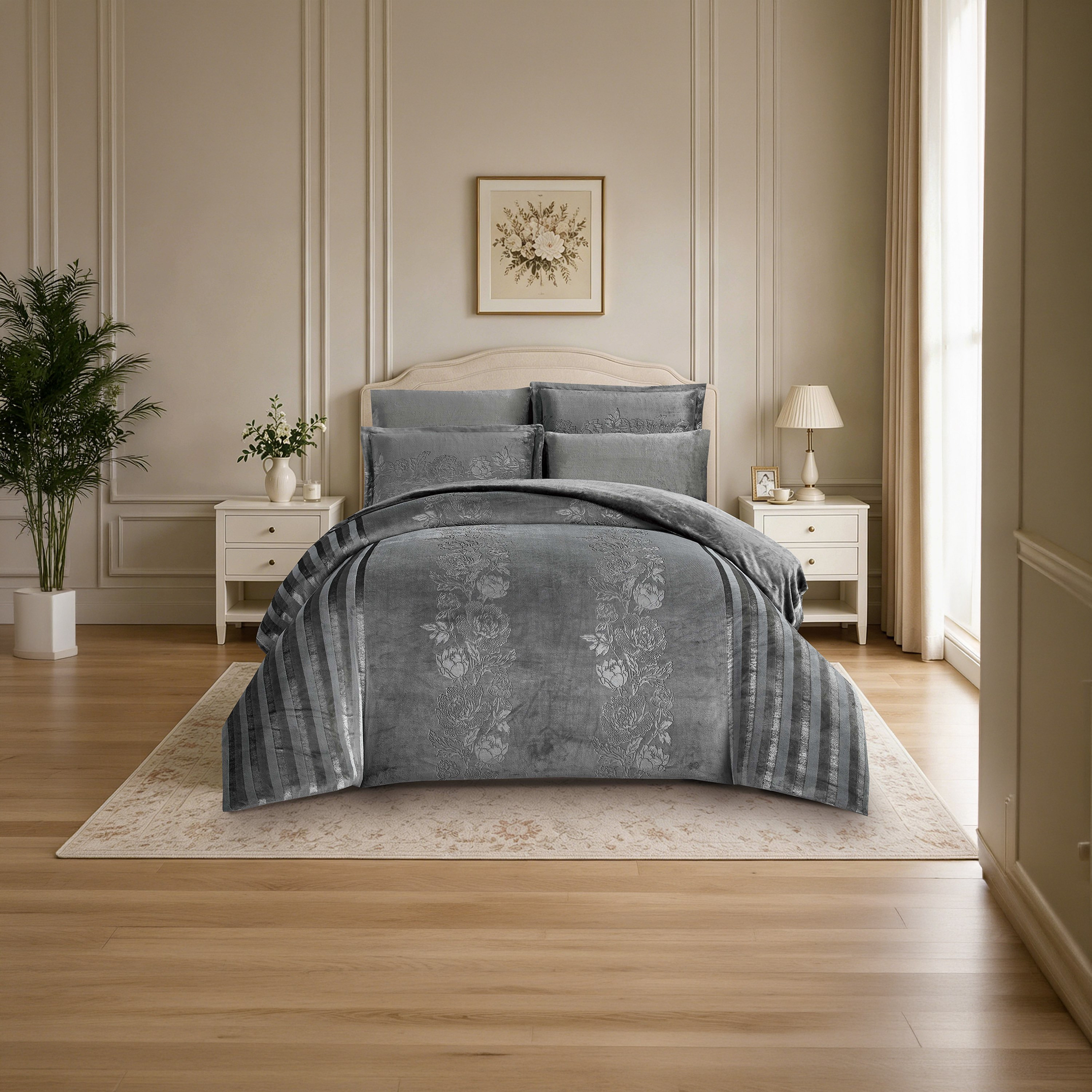 طقم لحاف مخملي فاخر من الفلانيل المنقوش بنمط خطوط شتوية من لايف ستايل - 260 × 240 سم-household-bedding-comfortersandbedspreads-comforters-image-90