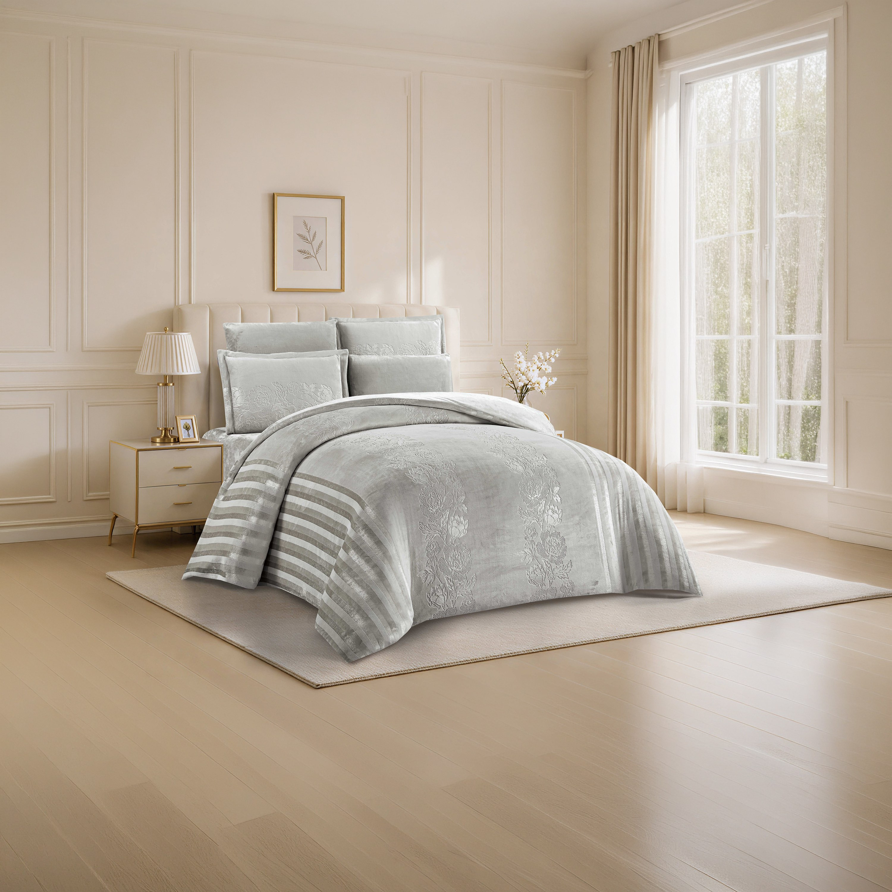 طقم لحاف مخملي فاخر من الفلانيل المنقوش بنمط خطوط شتوية من لايف ستايل - 170 × 240 سم-household-bedding-comfortersandbedspreads-comforters-image-49