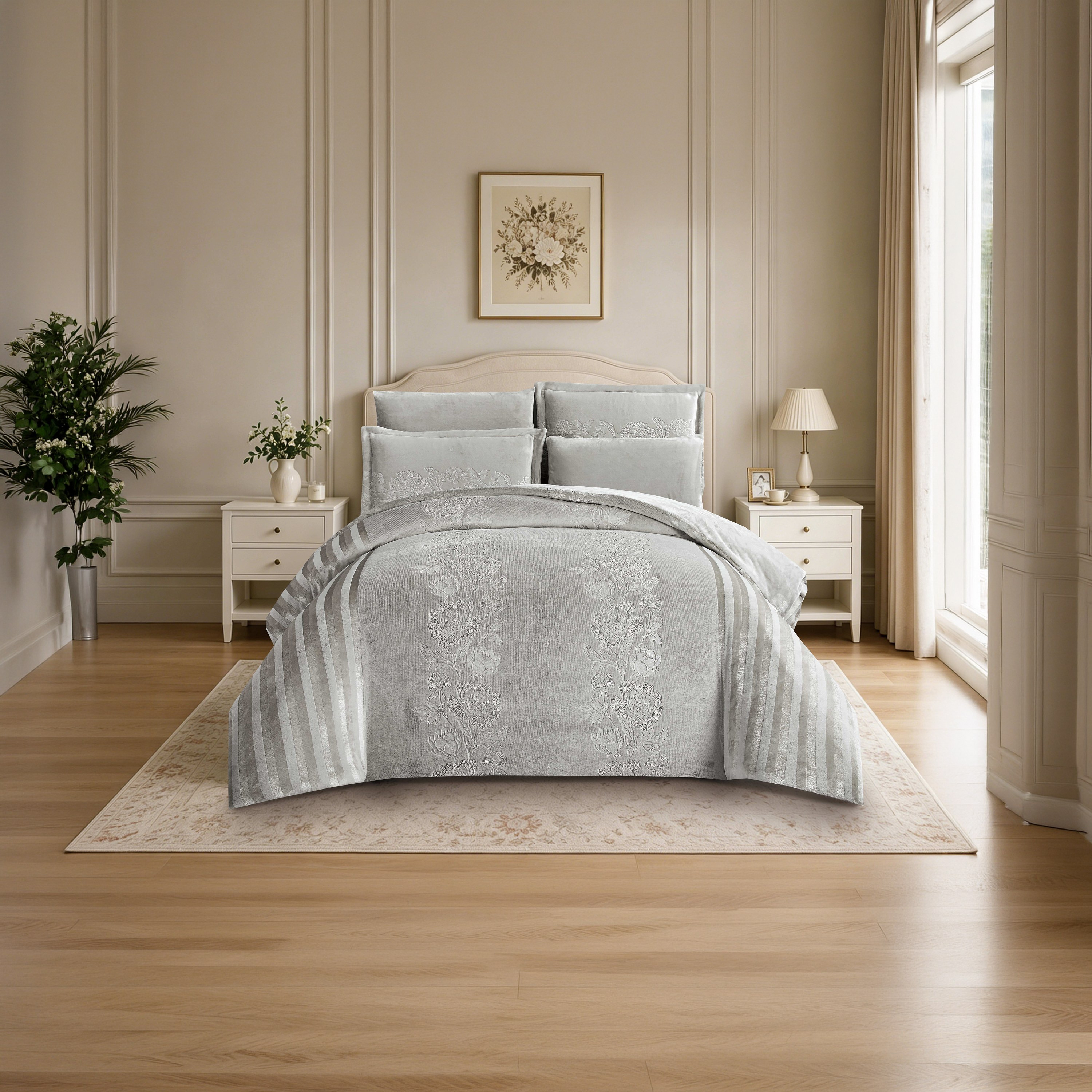 طقم لحاف مخملي فاخر من الفلانيل المنقوش بنمط خطوط شتوية من لايف ستايل - 170 × 240 سم-household-bedding-comfortersandbedspreads-comforters-image-50