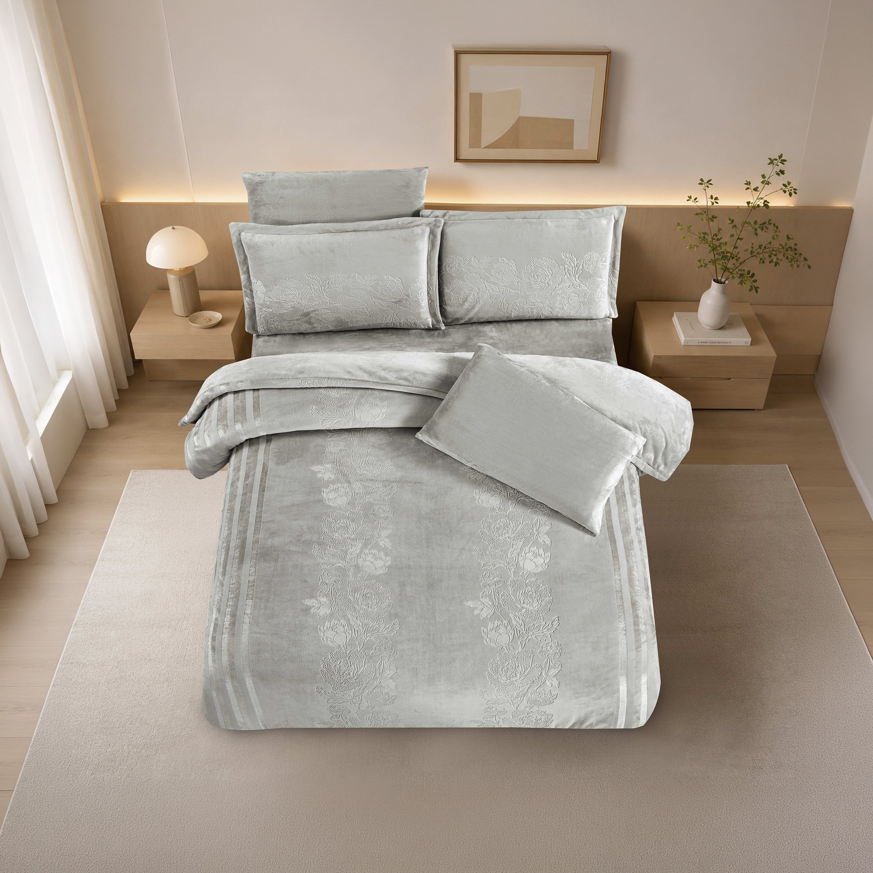 طقم لحاف مخملي فاخر من الفلانيل المنقوش بنمط خطوط شتوية من لايف ستايل - 170 × 240 سم-household-bedding-comfortersandbedspreads-comforters-image-51