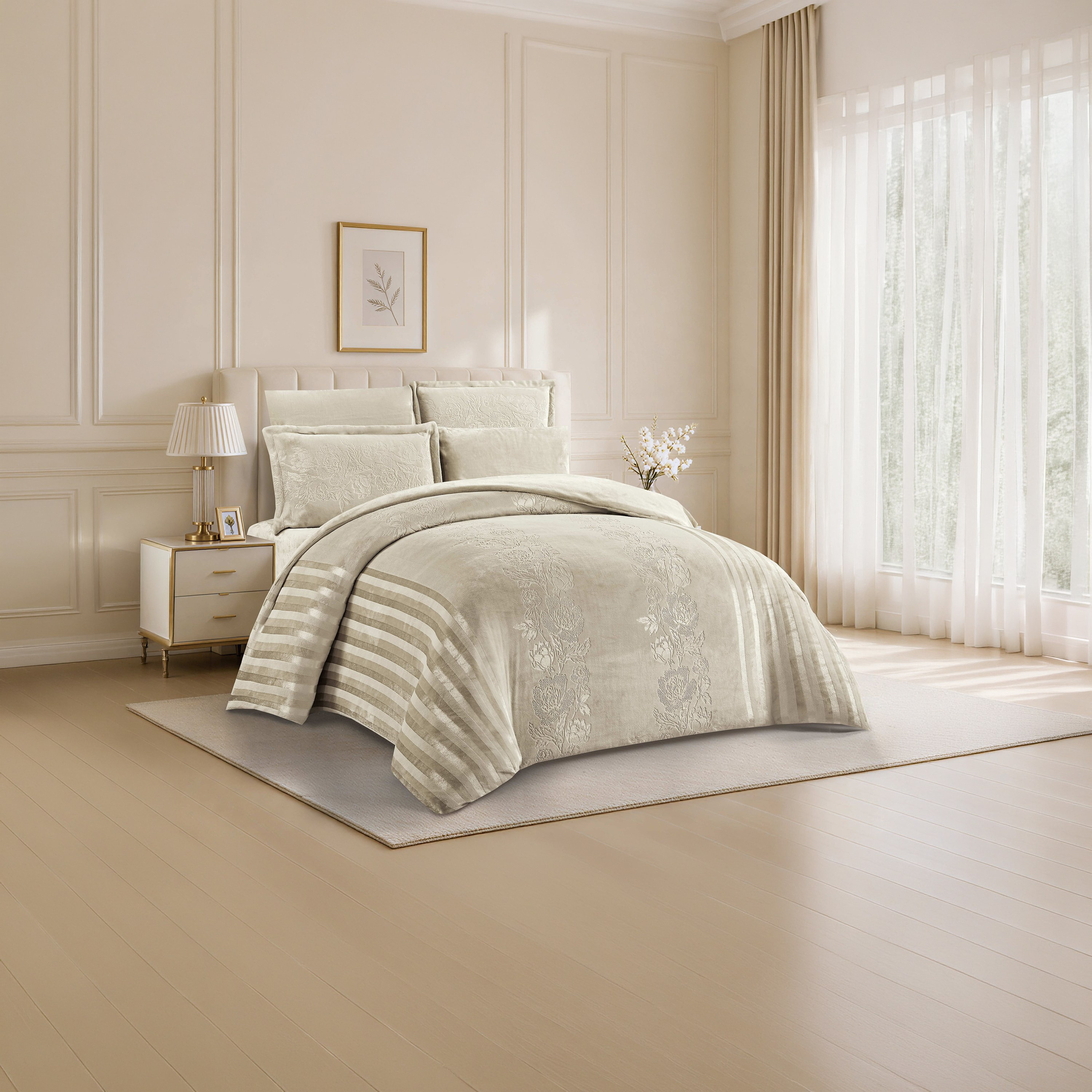 طقم لحاف مخملي فاخر من الفلانيل المنقوش بنمط خطوط شتوية من لايف ستايل - 170 × 240 سم-household-bedding-comfortersandbedspreads-comforters-image-57