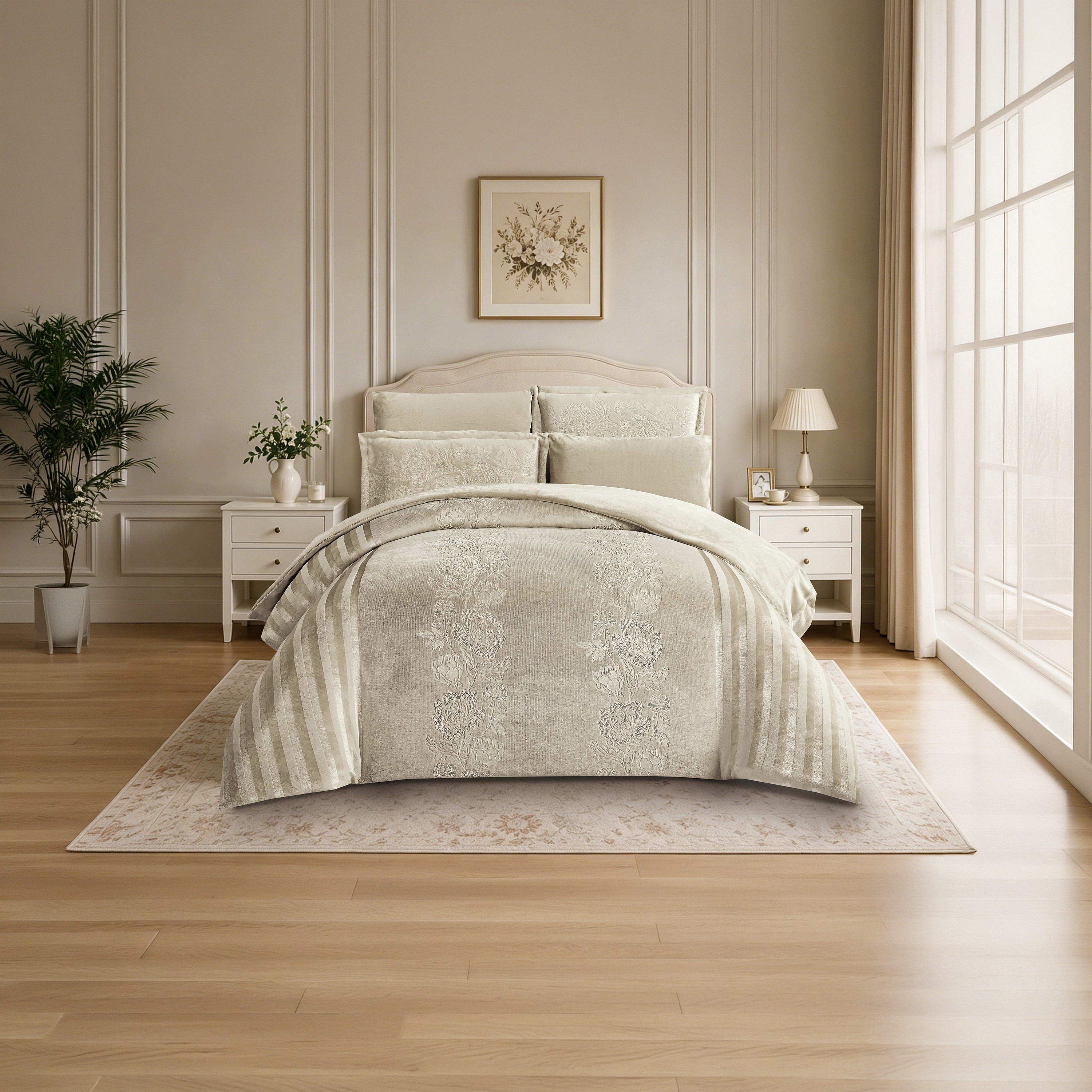 طقم لحاف مخملي فاخر من الفلانيل المنقوش بنمط خطوط شتوية من لايف ستايل - 170 × 240 سم-household-bedding-comfortersandbedspreads-comforters-image-58