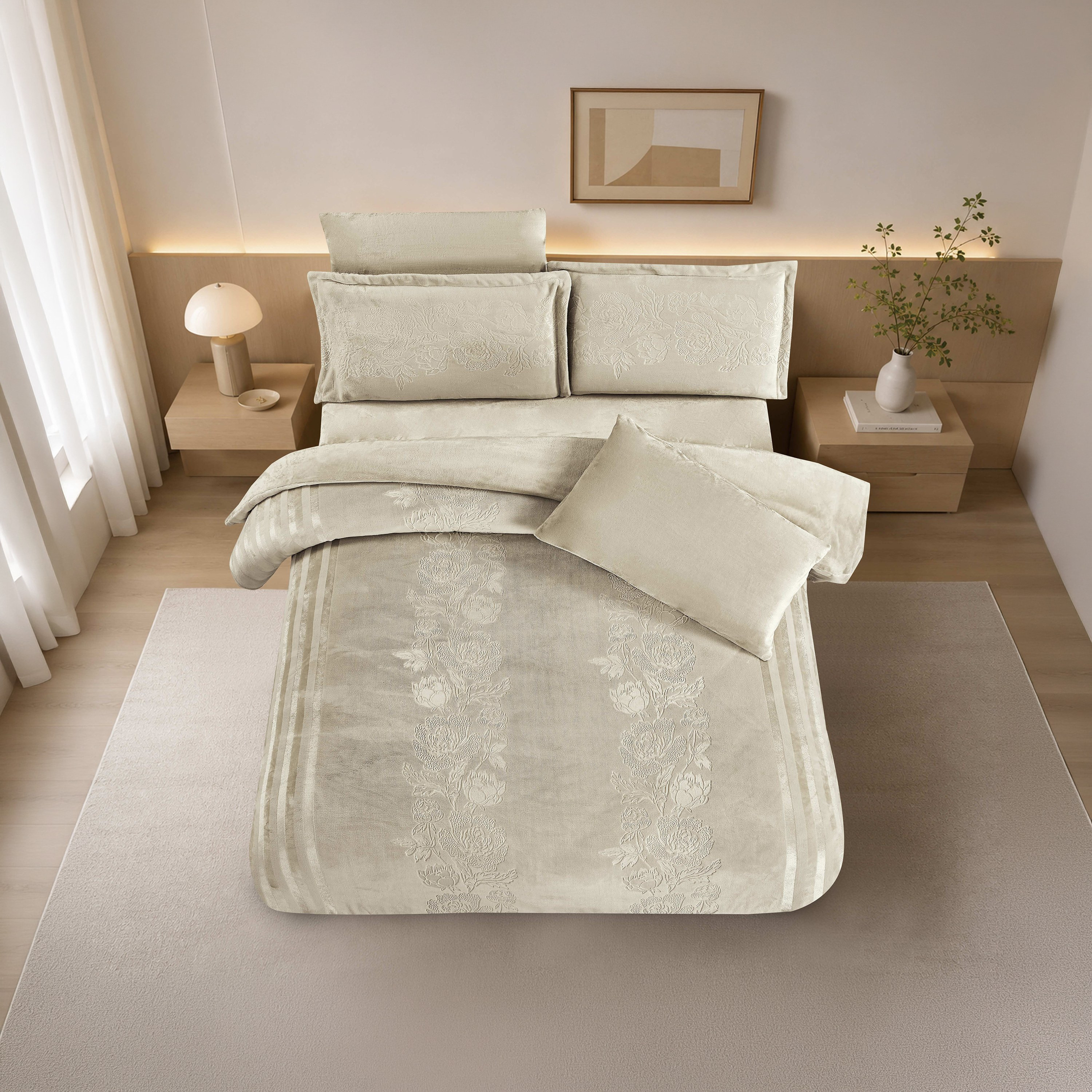 طقم لحاف مخملي فاخر من الفلانيل المنقوش بنمط خطوط شتوية من لايف ستايل - 170 × 240 سم-household-bedding-comfortersandbedspreads-comforters-image-59