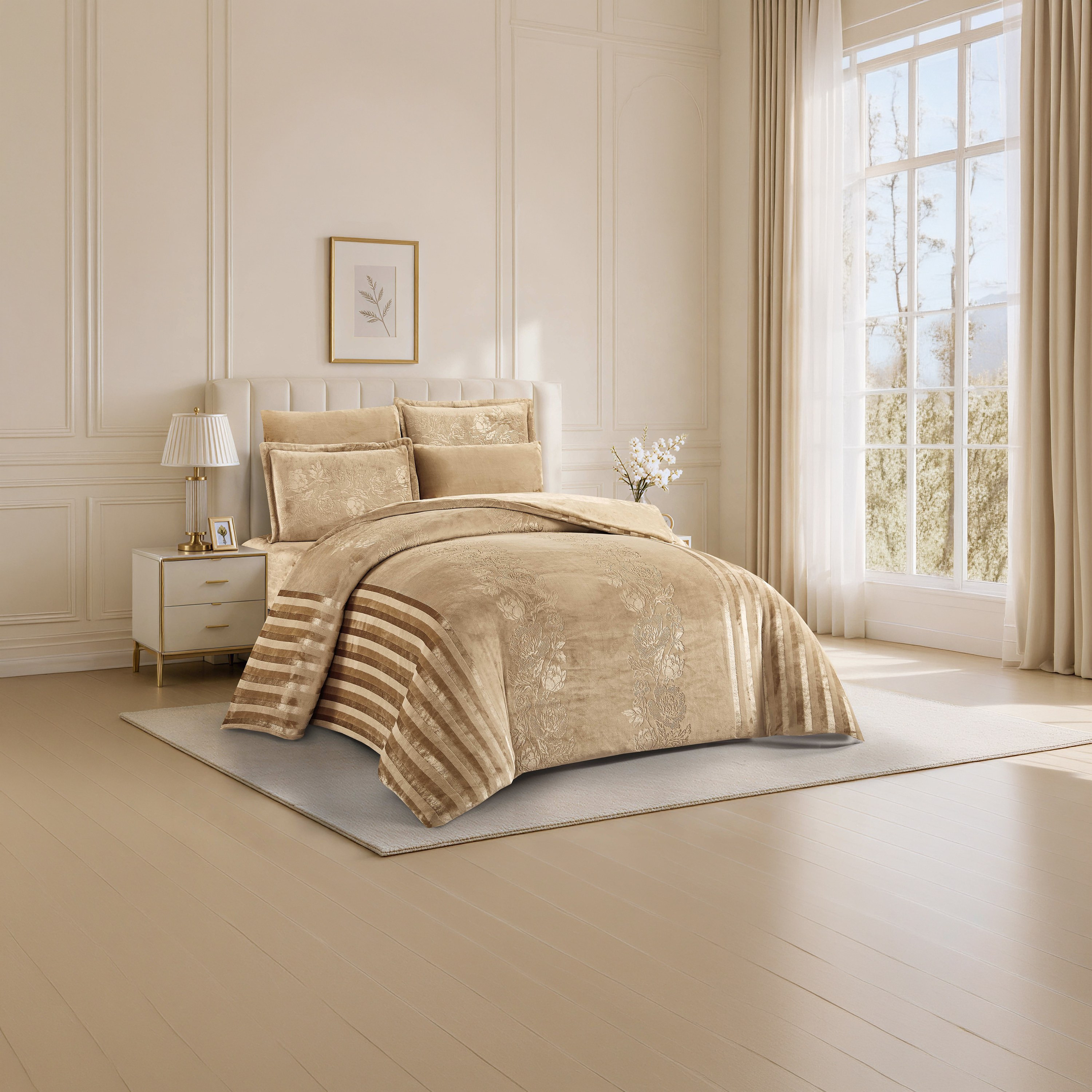 طقم لحاف مخملي فاخر من الفلانيل المنقوش بنمط خطوط شتوية من لايف ستايل - 170 × 240 سم-household-bedding-comfortersandbedspreads-comforters-image-65